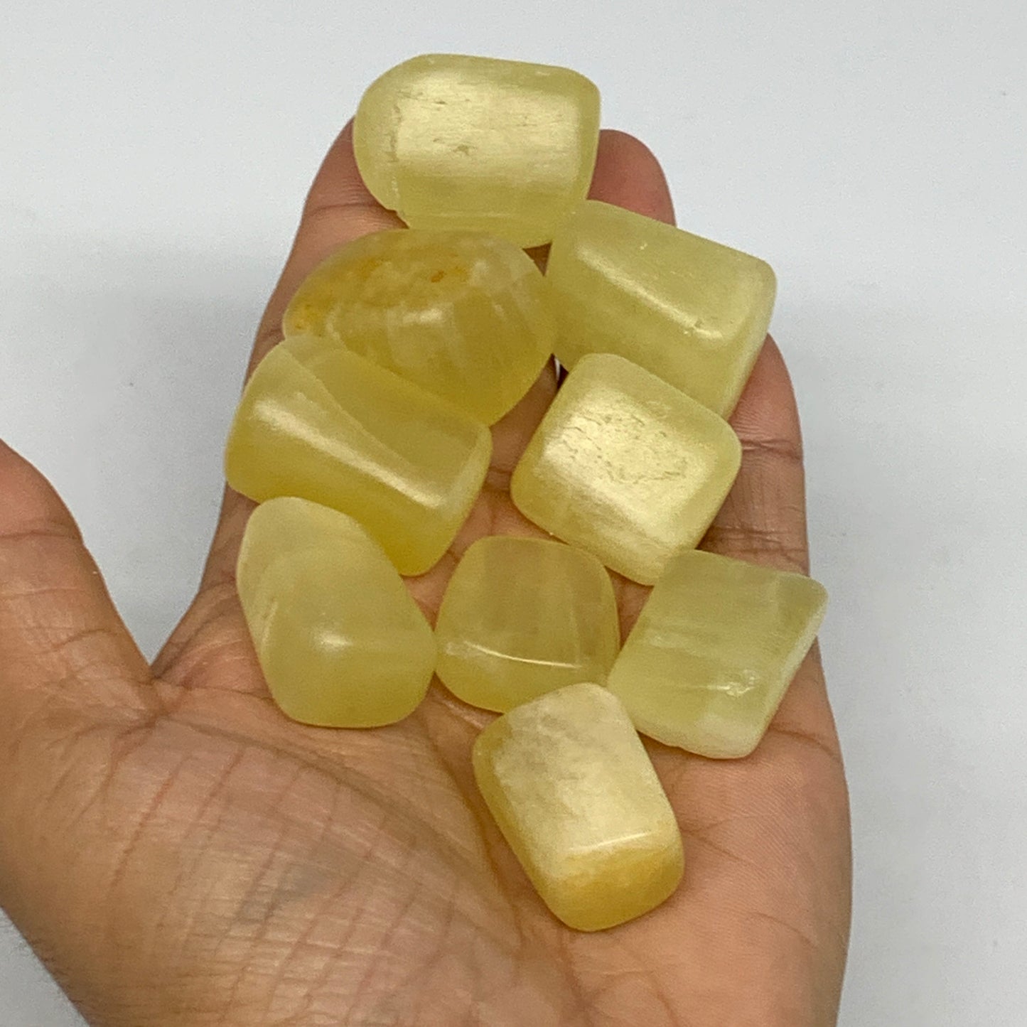 173.6g, 0.9"-1.2", 9pcs, Natural Lemon Calcite Tumbled Stones @Afghanistan, B267