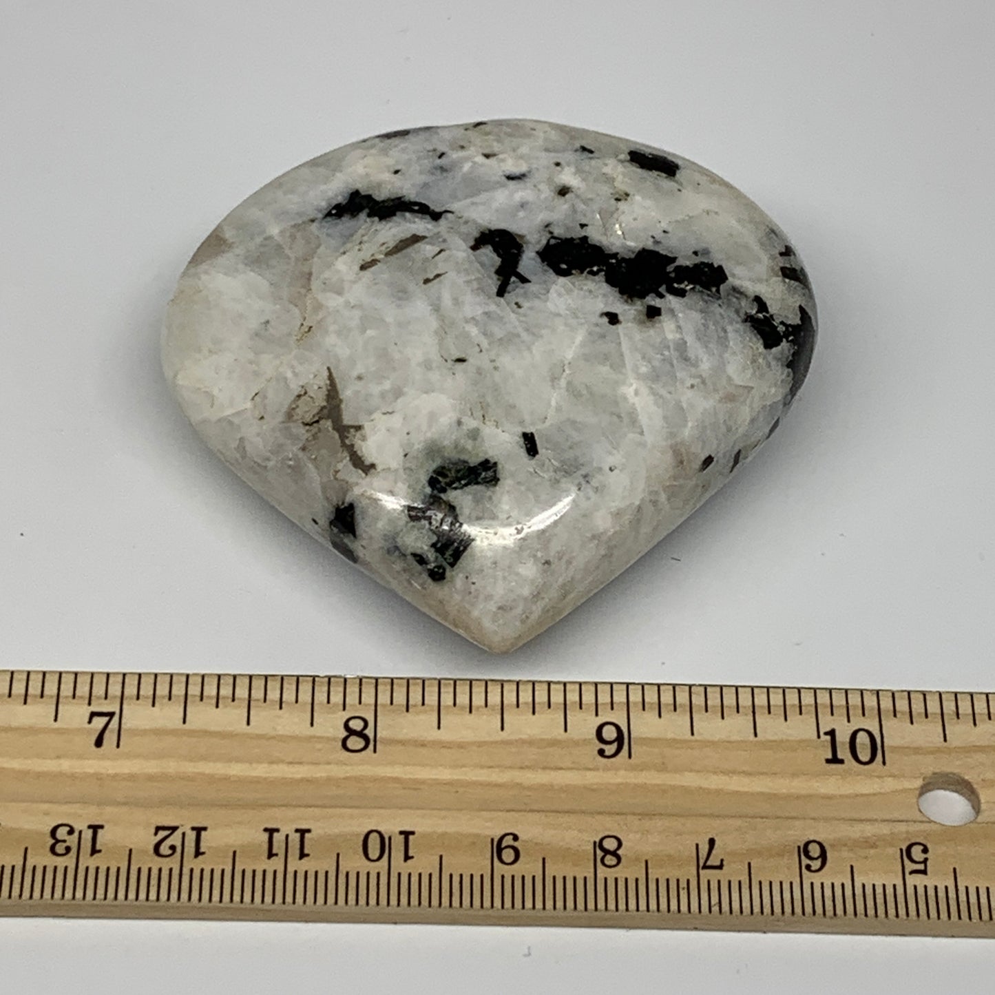 161.8g, 2.6"x2.8"x1", Rainbow Moonstone Heart Crystal Gemstone @India, B26389