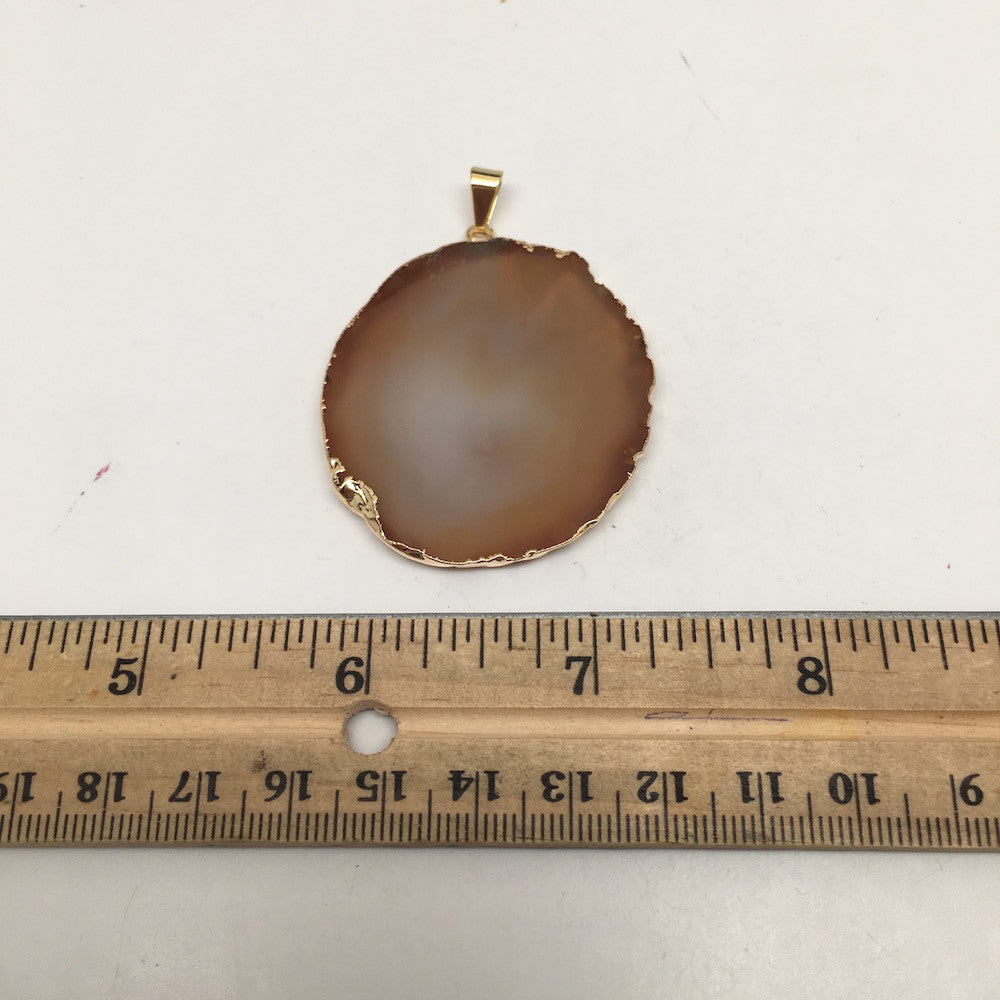 82.5 cts Brown Agate Slice Pendant Electroplated Gold Plated from Brazil,D35