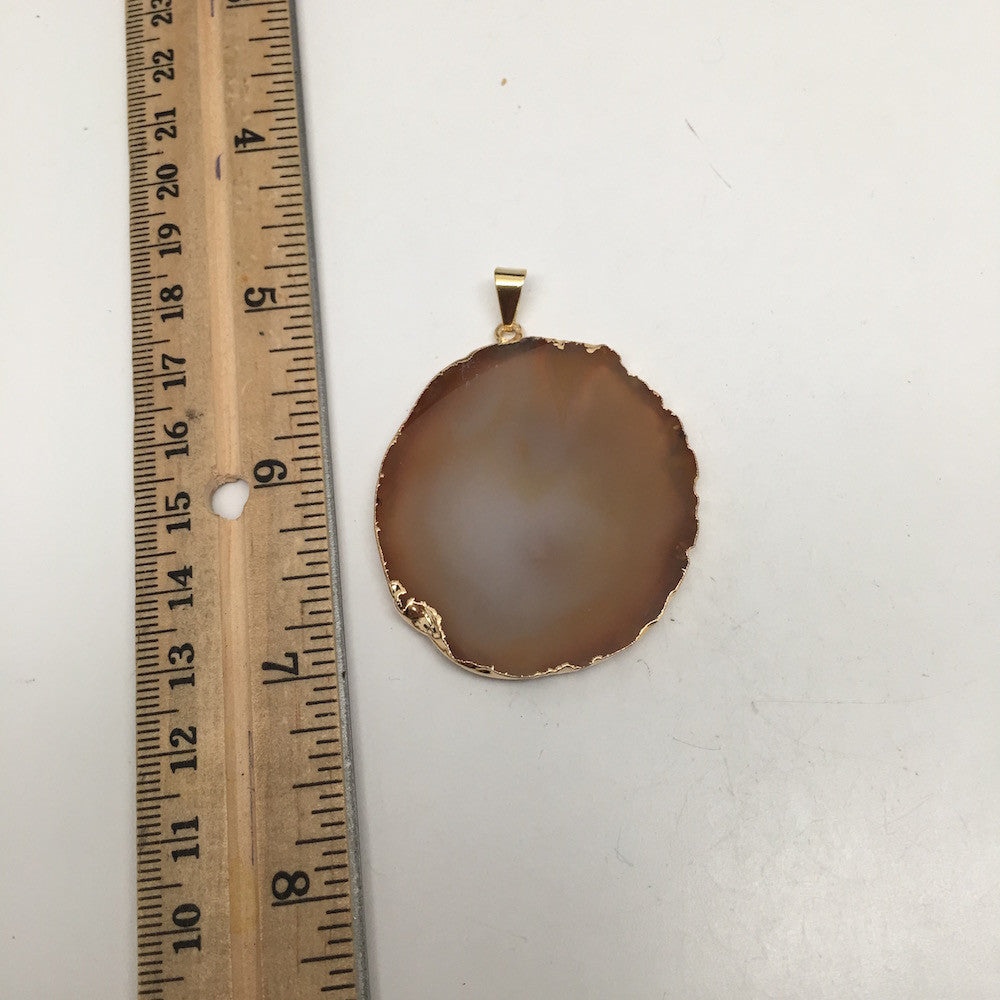 82.5 cts Brown Agate Slice Pendant Electroplated Gold Plated from Brazil,D35