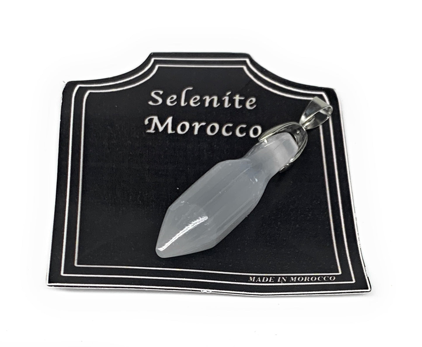 1pc, 4-7g, 1.4" -1.6" Small Selenite Point Pendant Bullet Shape Polished @Morocc