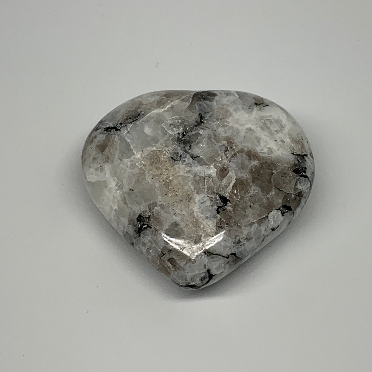 110.3g, 2.3"x2.3"x0.9", Rainbow Moonstone Heart Crystal Gemstone @India, B26395