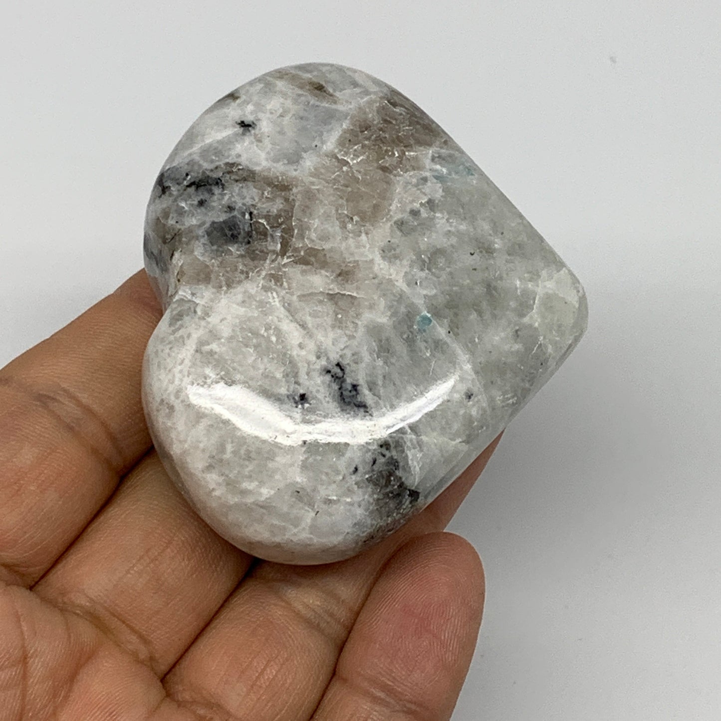 121g, 2.1"x2.4"x1", Rainbow Moonstone Heart Crystal Gemstone @India, B26399