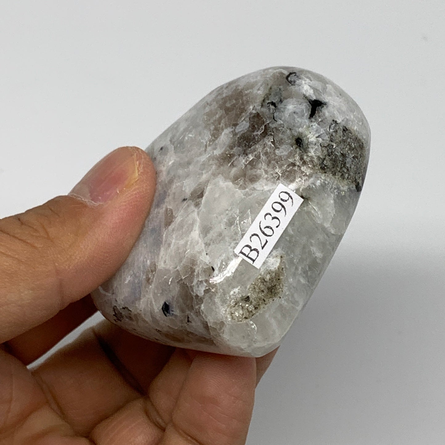 121g, 2.1"x2.4"x1", Rainbow Moonstone Heart Crystal Gemstone @India, B26399