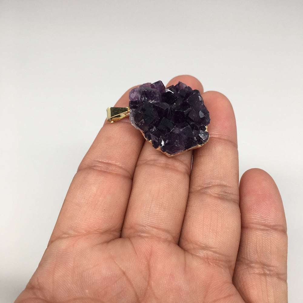 12.7g,1.5"x1.1"Natural Rough Amethyst Druze Pendant Gold Plated @Brazil,Bp1432 - watangem.com