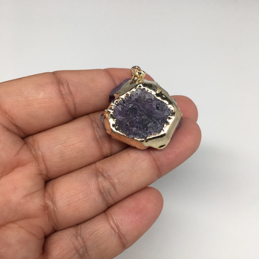 12.7g,1.5"x1.1"Natural Rough Amethyst Druze Pendant Gold Plated @Brazil,Bp1432 - watangem.com