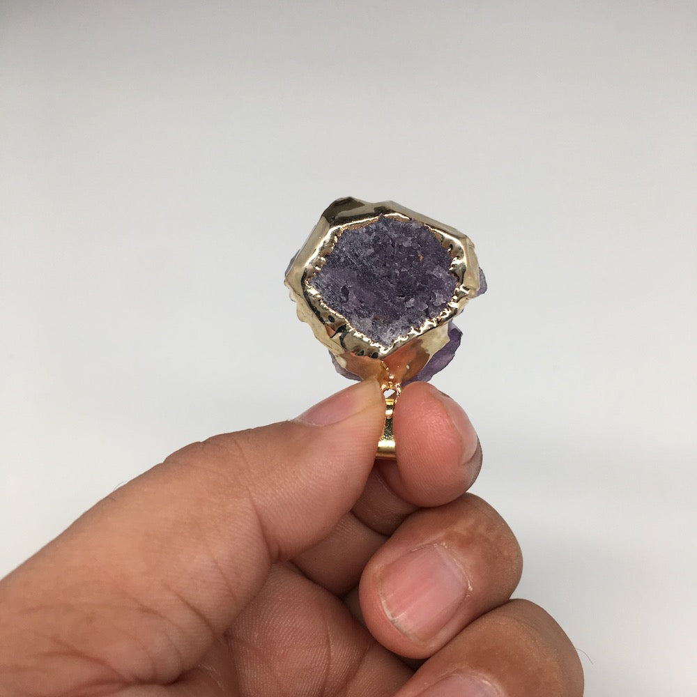 12.7g,1.5"x1.1"Natural Rough Amethyst Druze Pendant Gold Plated @Brazil,Bp1432 - watangem.com