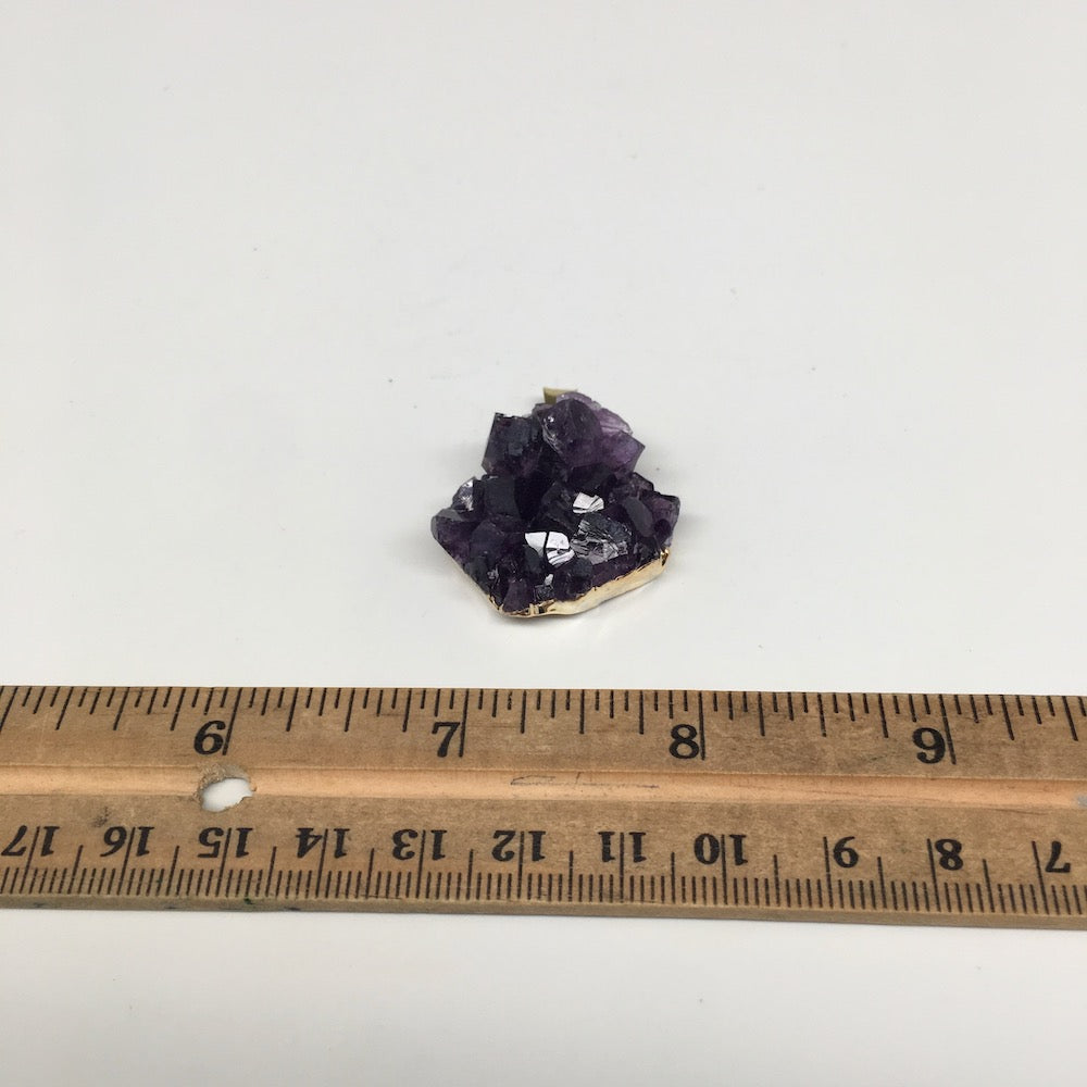 12.7g,1.5"x1.1"Natural Rough Amethyst Druze Pendant Gold Plated @Brazil,Bp1432 - watangem.com