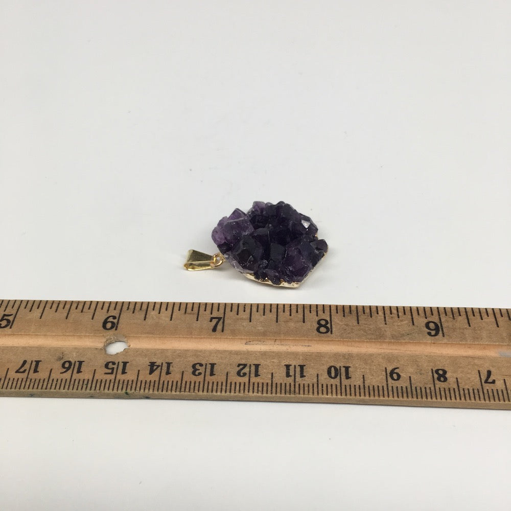 12.7g,1.5"x1.1"Natural Rough Amethyst Druze Pendant Gold Plated @Brazil,Bp1432 - watangem.com