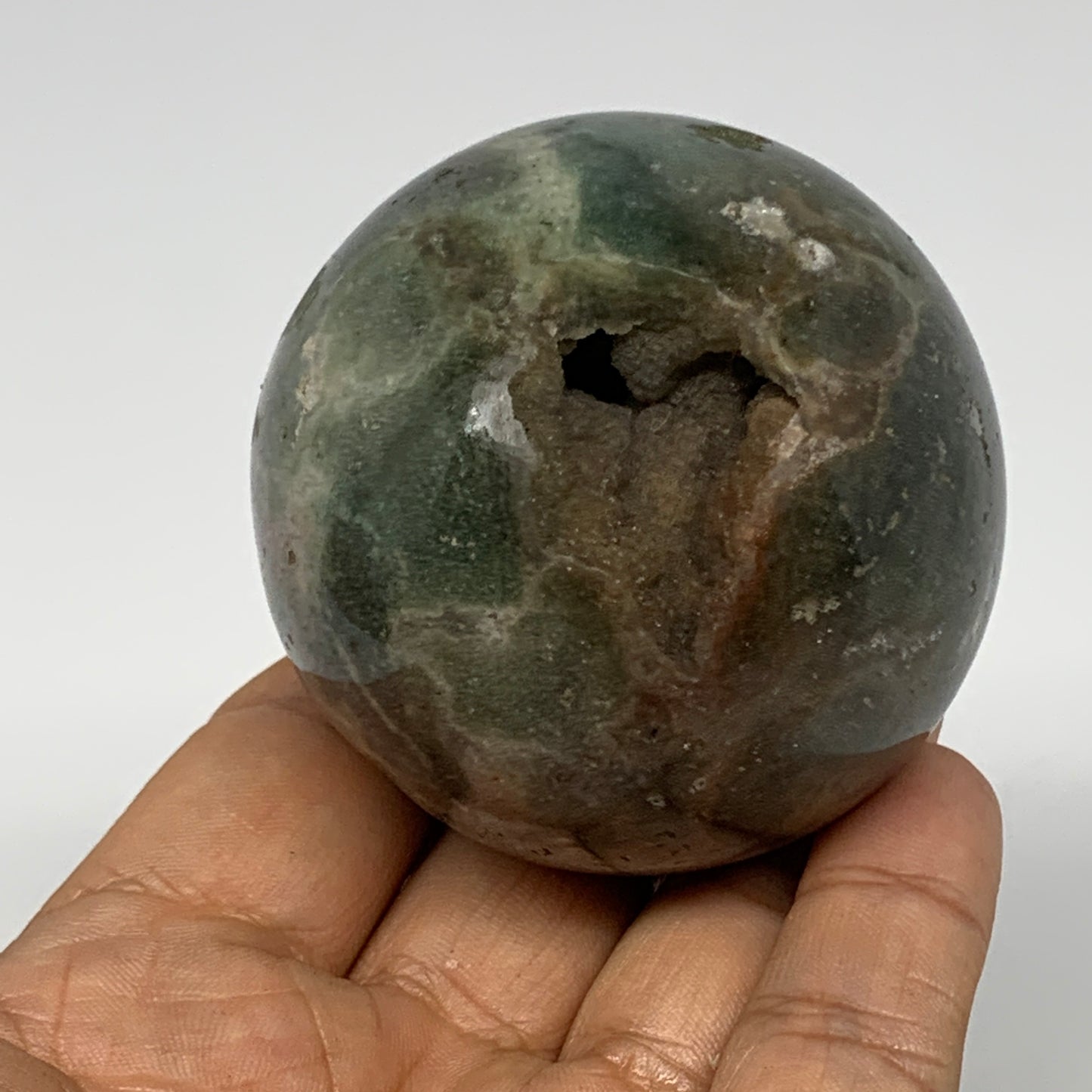 229.3g, 2.2" (57mm), Ocean Jasper Sphere Geode Crystal Reiki @Madagascar, B15669