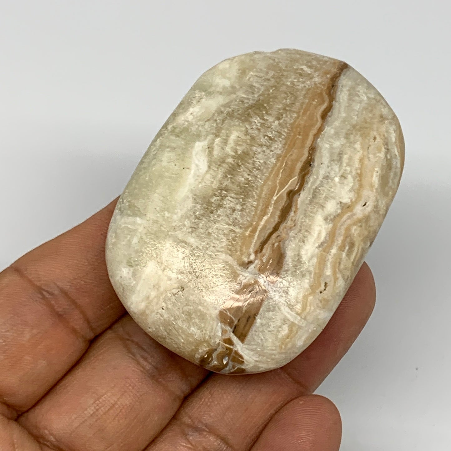 83.7g, 2.4"x1.6"x0.8" Natural Calcite Palm-Stone Reiki @Afghanistan, B14863