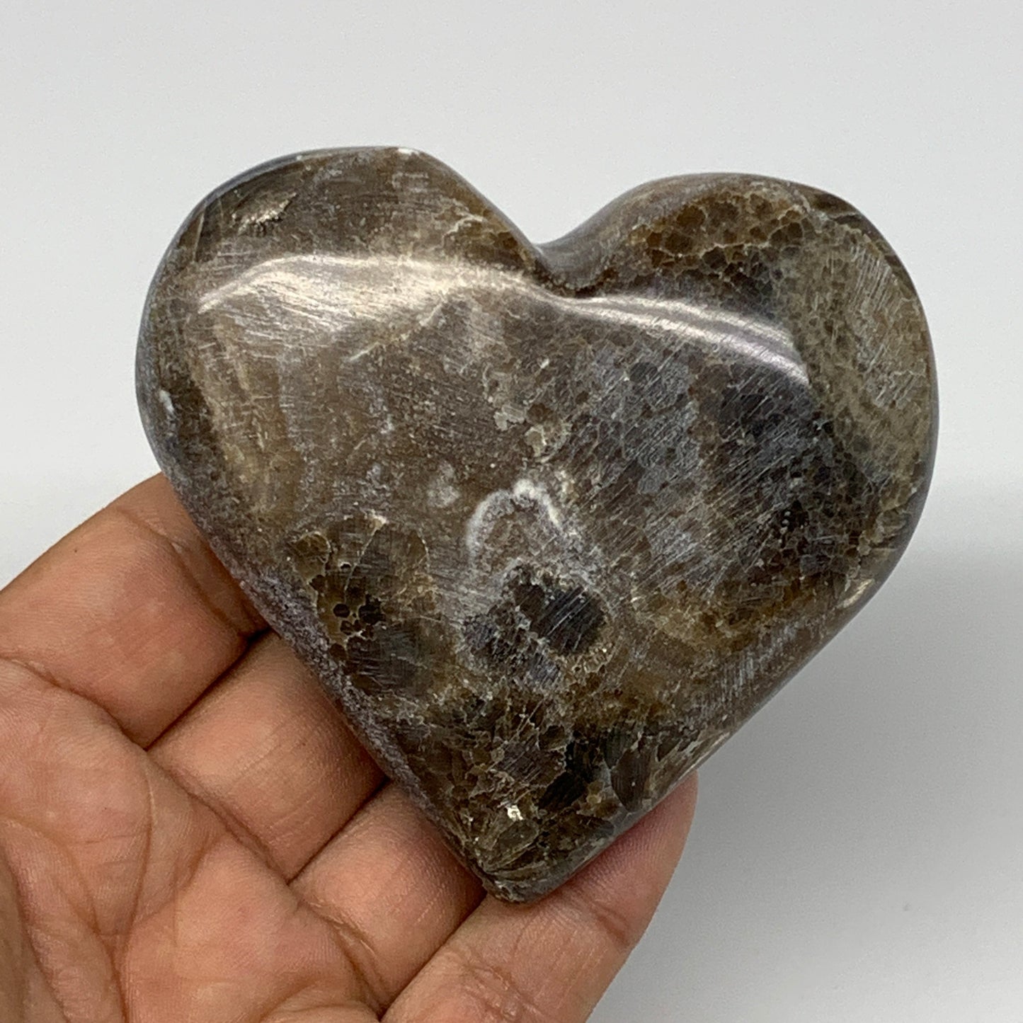 191.6g,2.8"x3.2"x1.1" Natural Chocolate Gray Onyx Heart Polished @Morocco,B18780