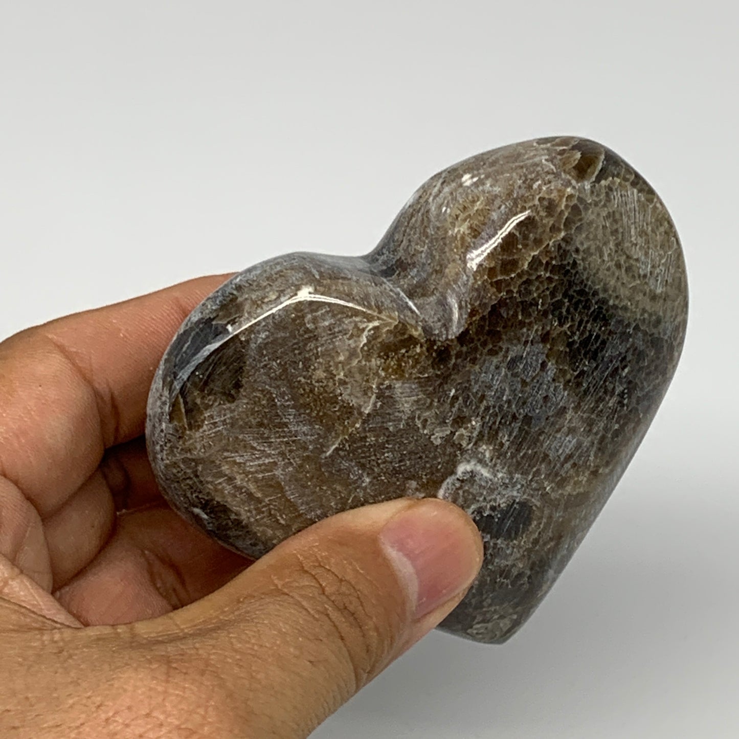 191.6g,2.8"x3.2"x1.1" Natural Chocolate Gray Onyx Heart Polished @Morocco,B18780