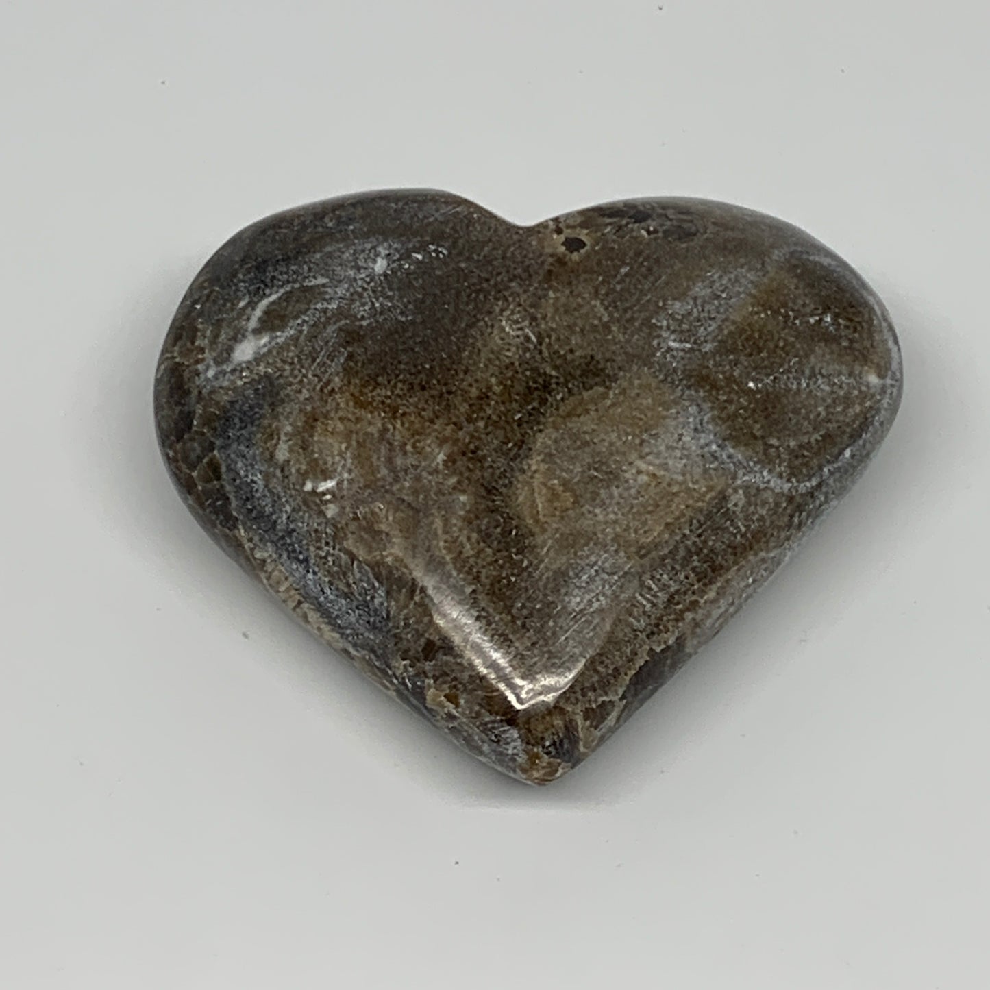 191.6g,2.8"x3.2"x1.1" Natural Chocolate Gray Onyx Heart Polished @Morocco,B18780