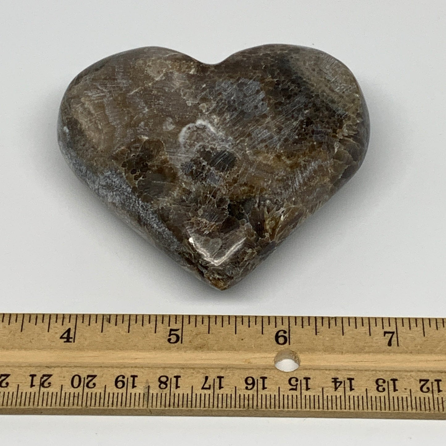 191.6g,2.8"x3.2"x1.1" Natural Chocolate Gray Onyx Heart Polished @Morocco,B18780