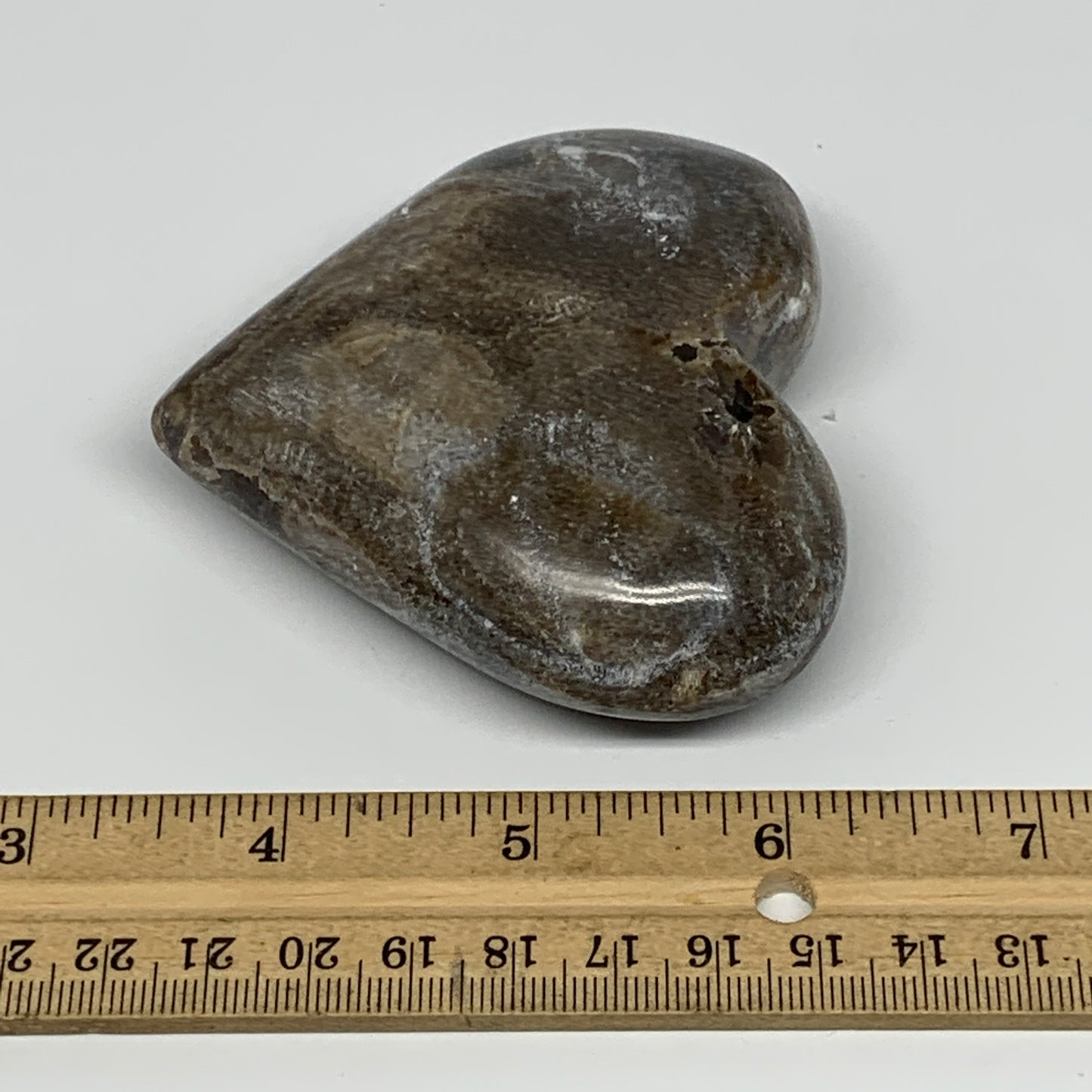 191.6g,2.8"x3.2"x1.1" Natural Chocolate Gray Onyx Heart Polished @Morocco,B18780