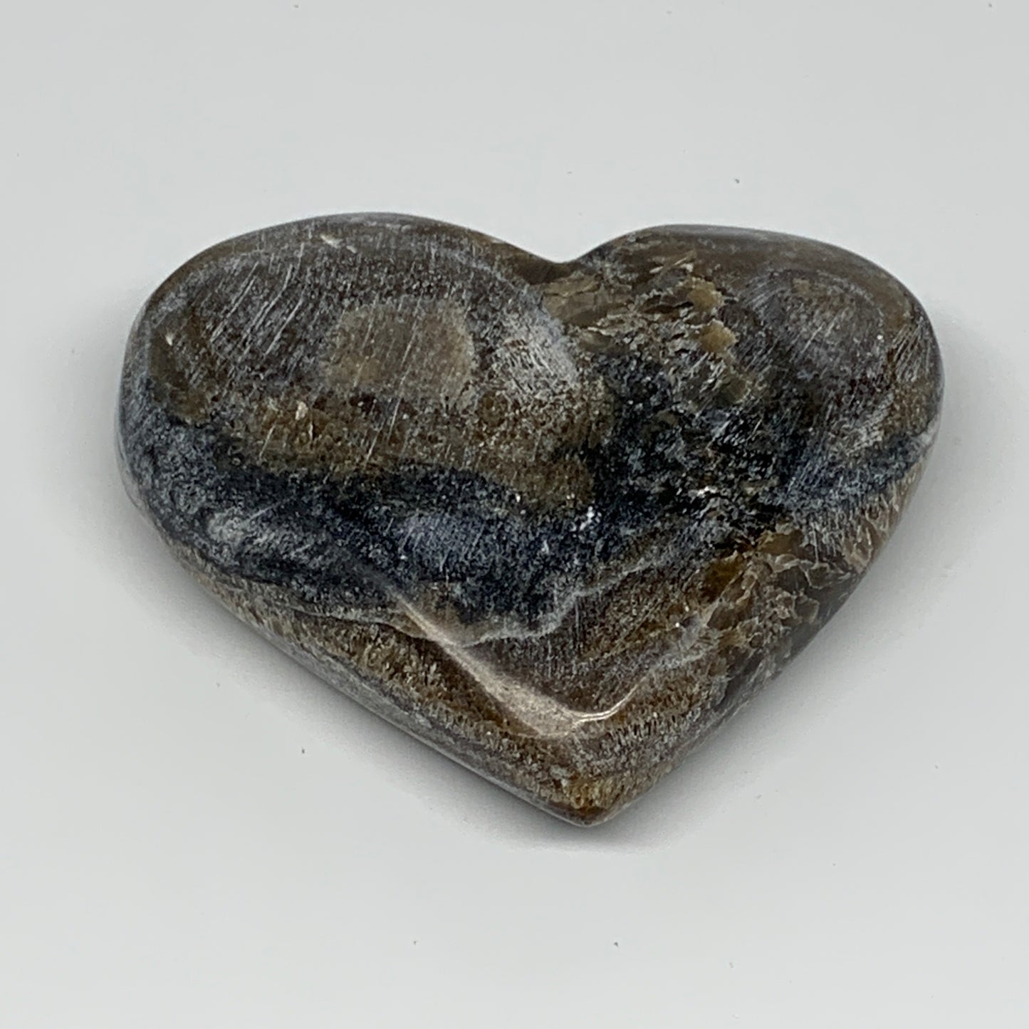 195.2g,2.9"x3.4"x1" Natural Chocolate Gray Onyx Heart Polished @Morocco,B18786