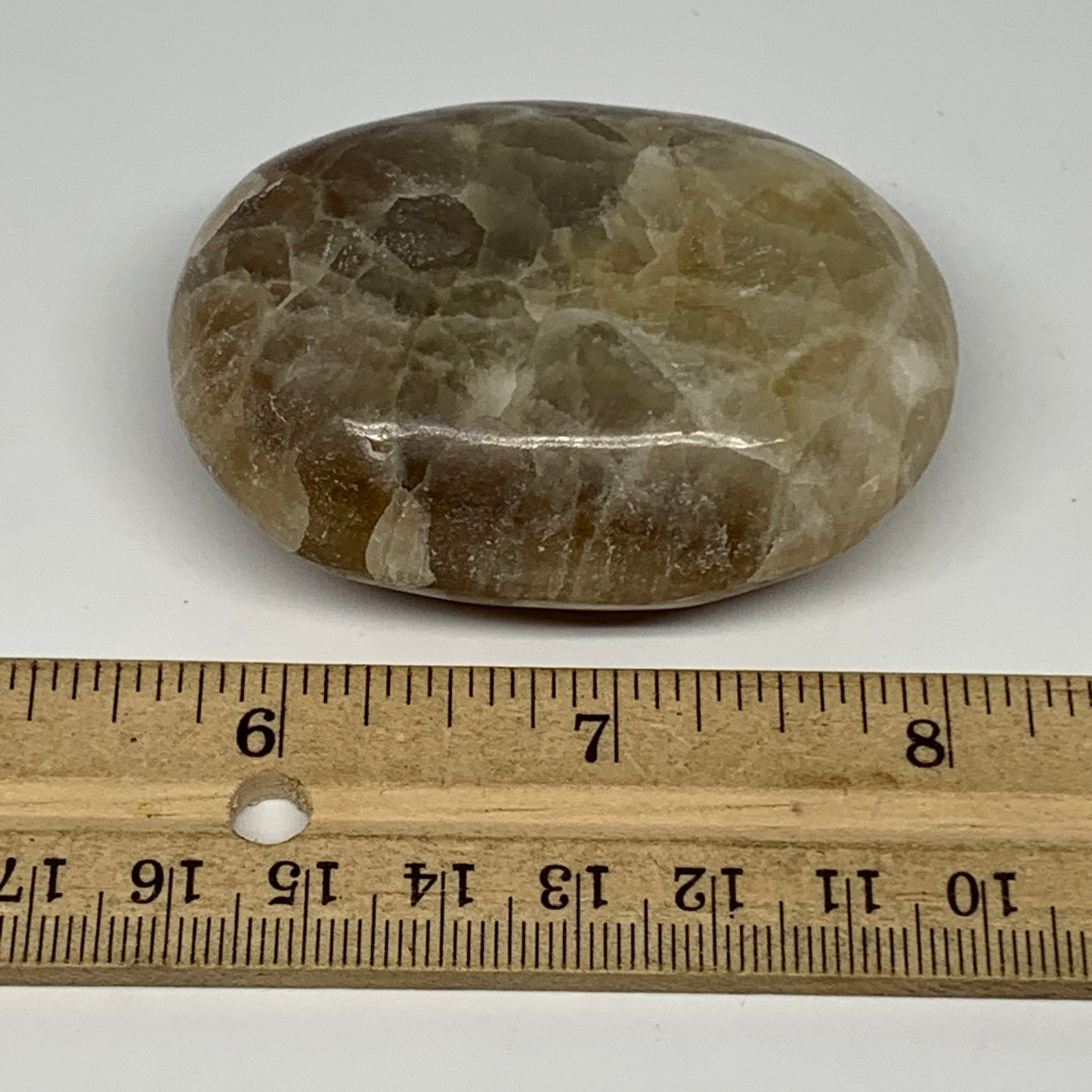 117.9g, 2.5"x1.8"x0.9", Honey Calcite Palm-Stone Reiki @Afghanistan, B14888