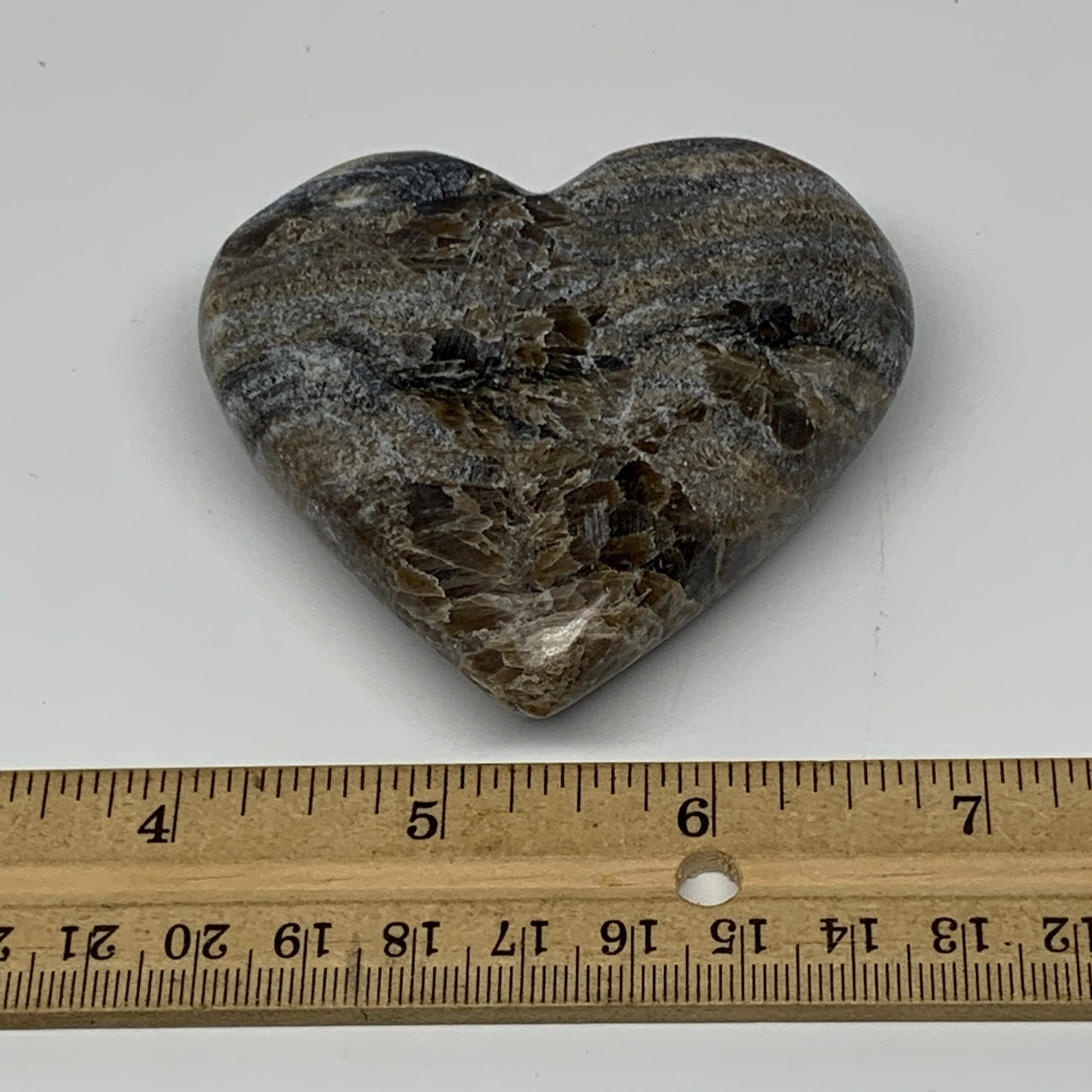 140g,2.7"x2.9"x0.9" Natural Chocolate Gray Onyx Heart Polished @Morocco,B18803