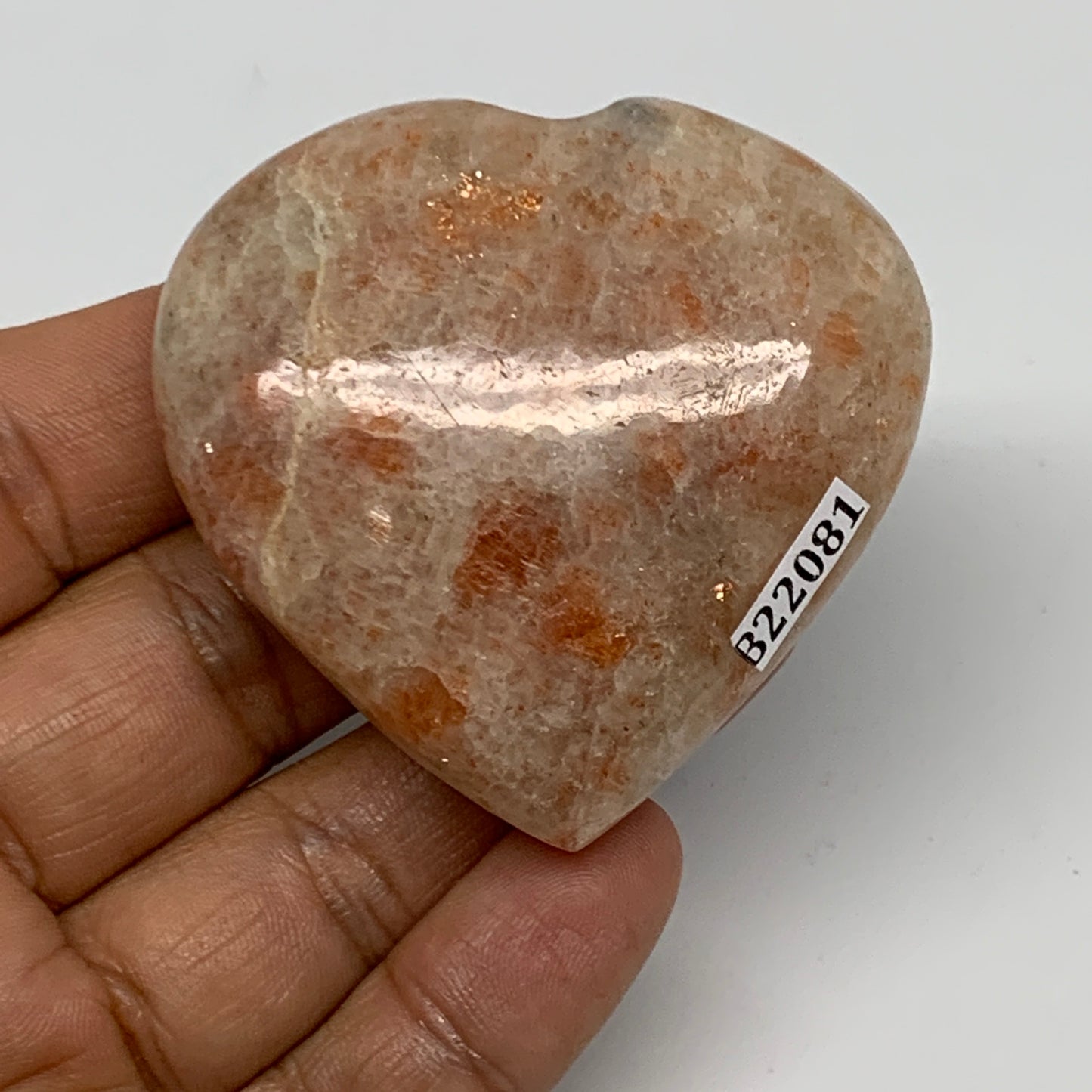 81g, 2.1"x2.2"x0.8" Natural Sunstone Heart Small Polished Healing Crystal,B22081