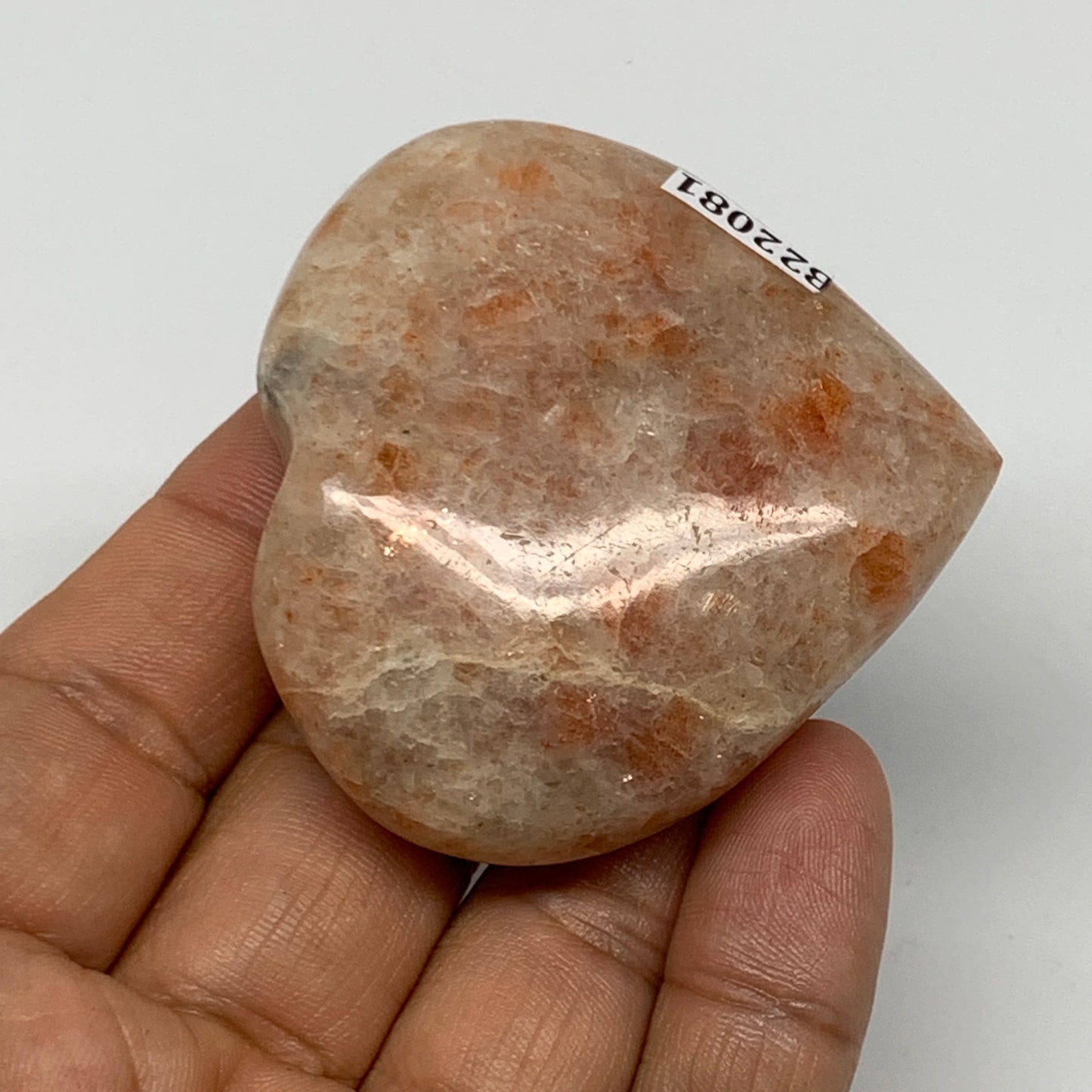 81g, 2.1"x2.2"x0.8" Natural Sunstone Heart Small Polished Healing Crystal,B22081