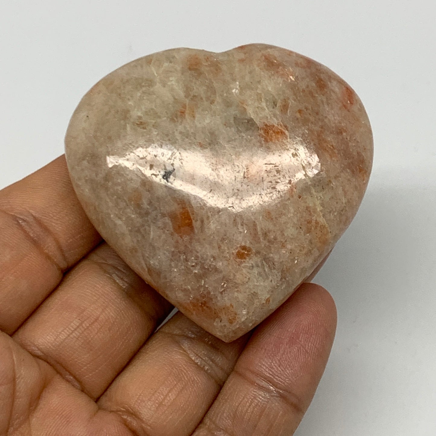 81g, 2.1"x2.2"x0.8" Natural Sunstone Heart Small Polished Healing Crystal,B22081