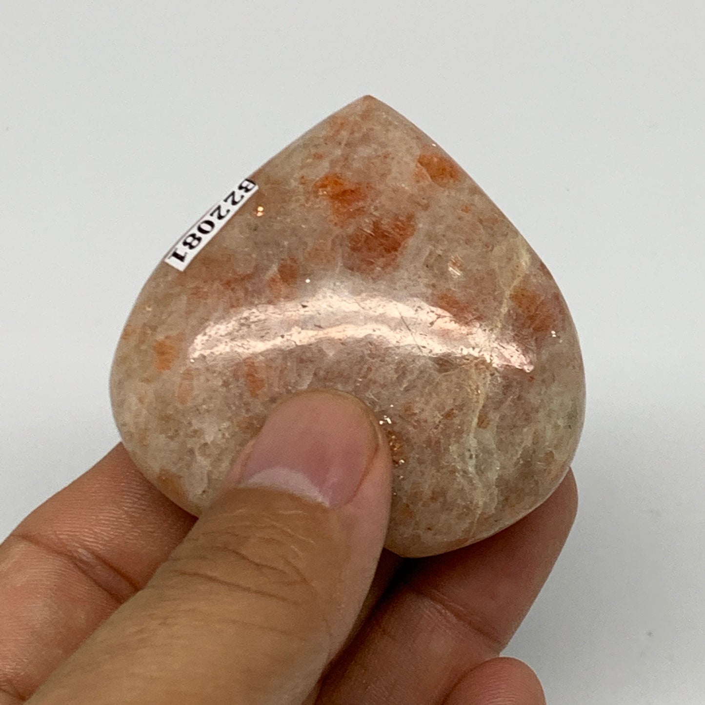 81g, 2.1"x2.2"x0.8" Natural Sunstone Heart Small Polished Healing Crystal,B22081