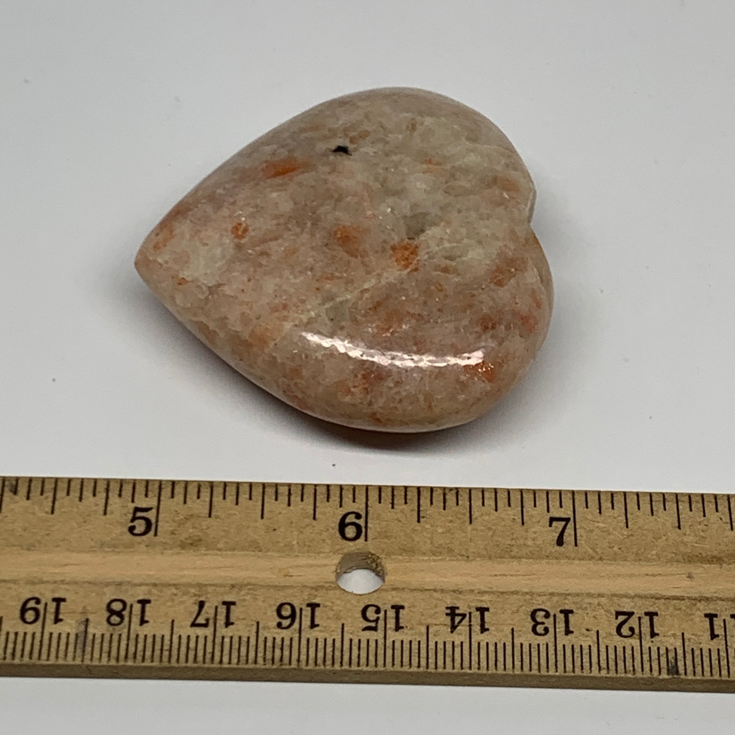 81g, 2.1"x2.2"x0.8" Natural Sunstone Heart Small Polished Healing Crystal,B22081