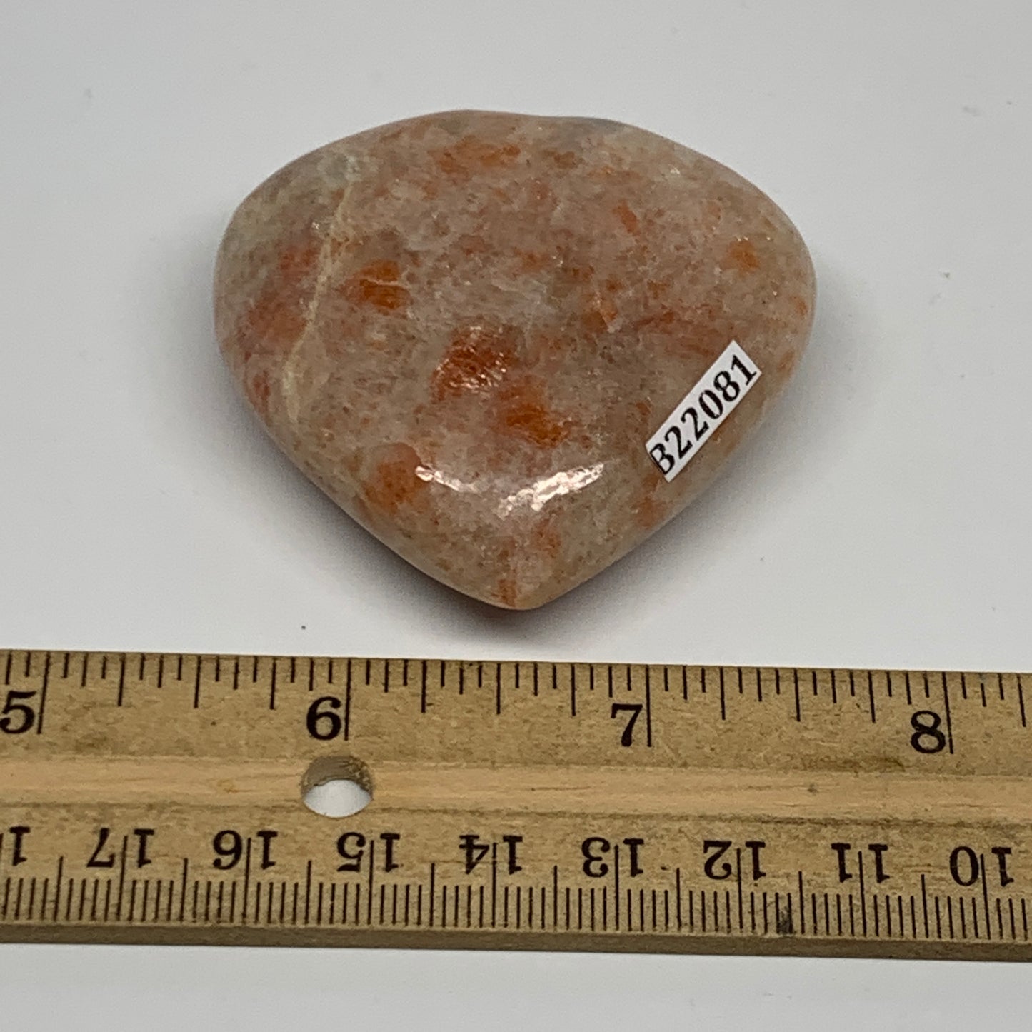 81g, 2.1"x2.2"x0.8" Natural Sunstone Heart Small Polished Healing Crystal,B22081