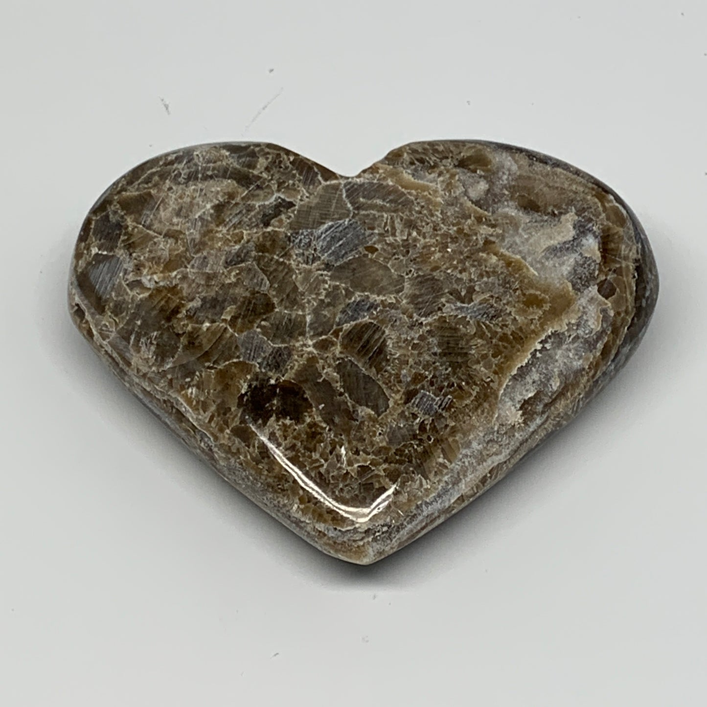 239.7g,3.4"x3.8"x1" Natural Chocolate Gray Onyx Heart Polished @Morocco,B18815