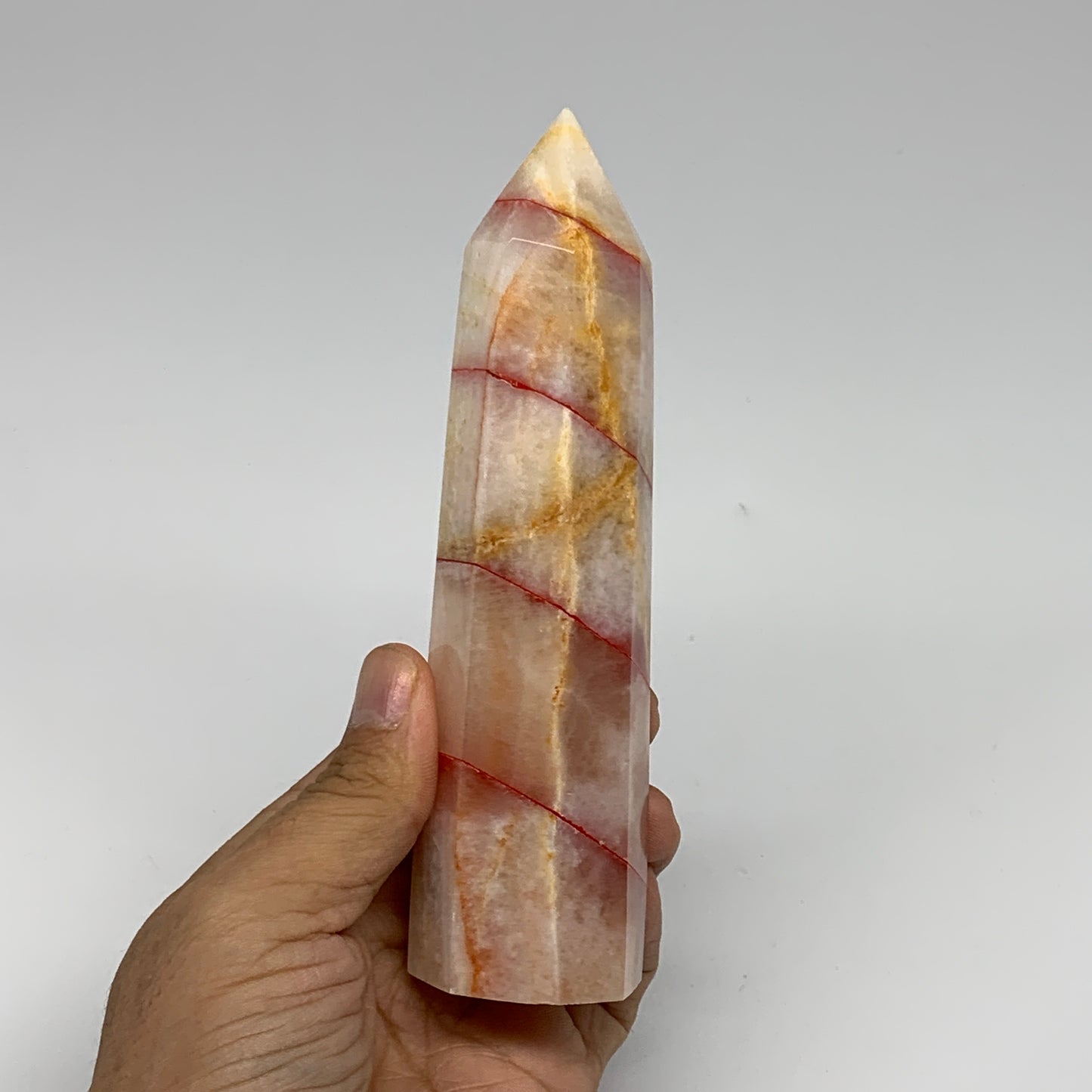 359.5g, 5.8"x1.6"x1.5" Dyed/Heated Calcite Point Tower Obelisk Crystal, B24980