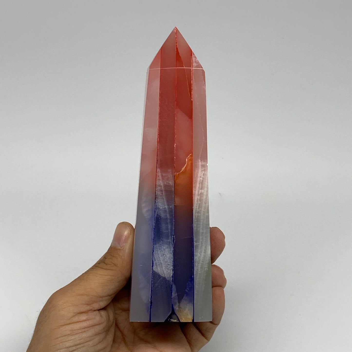 494.7g, 6"x1.6"x1.7" Dyed/Heated Calcite Point Tower Obelisk Crystal, B24981