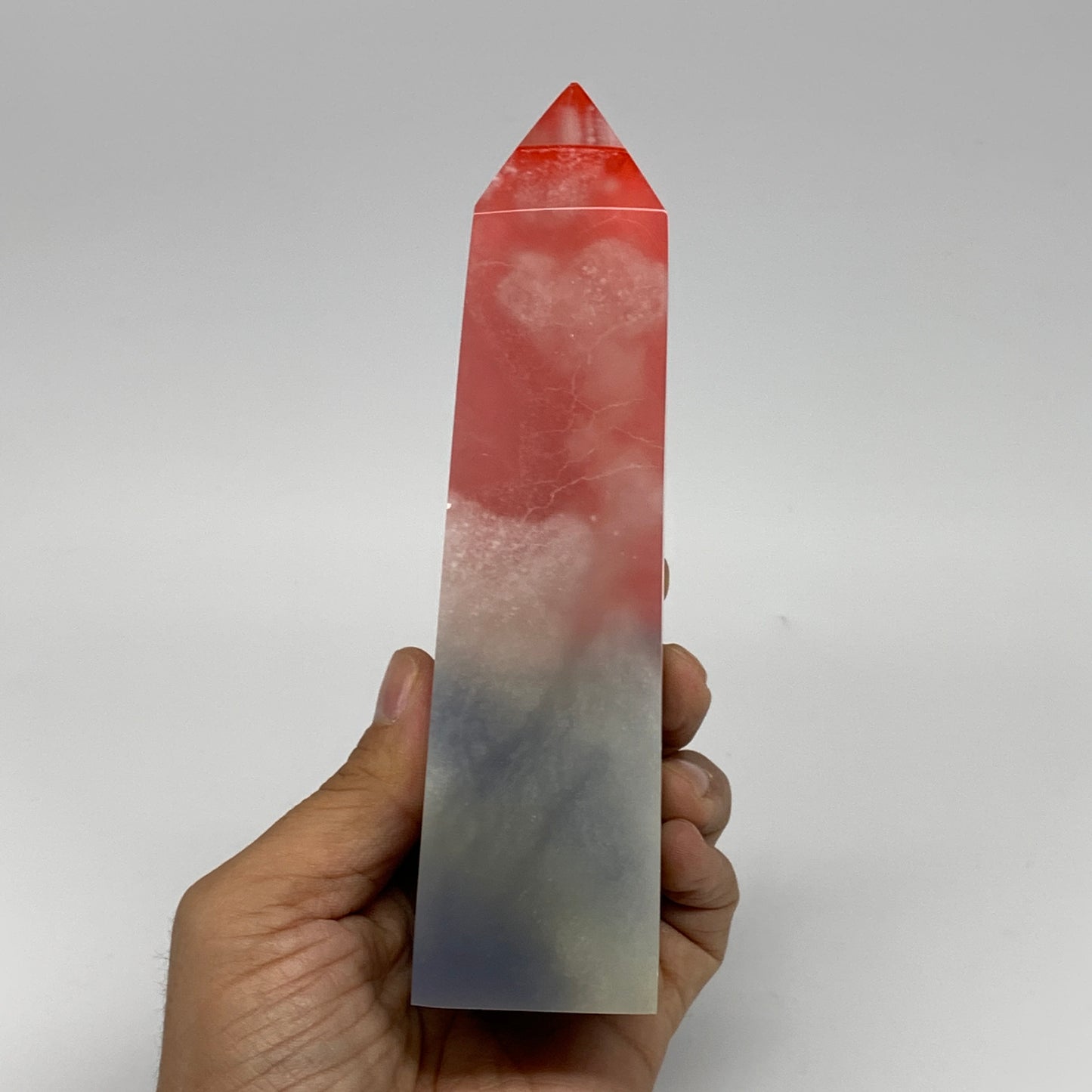 494.7g, 6"x1.6"x1.7" Dyed/Heated Calcite Point Tower Obelisk Crystal, B24981