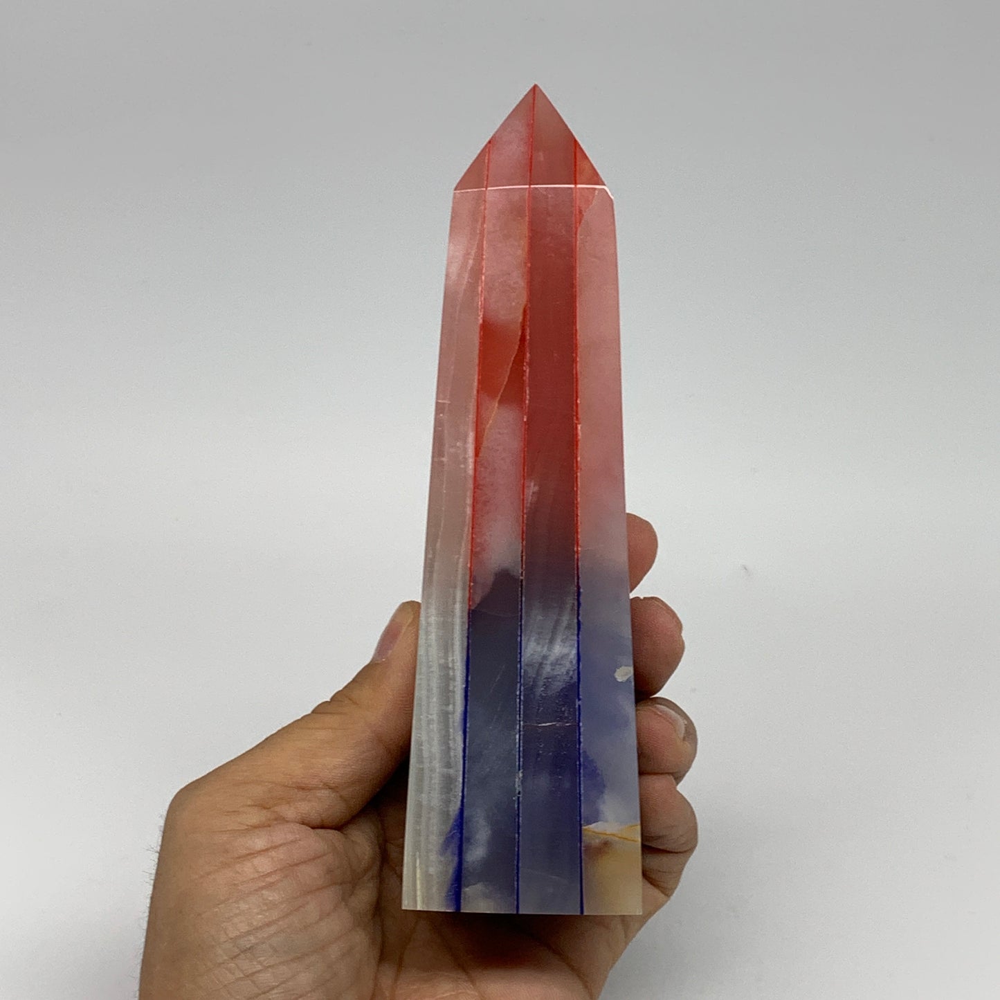 494.7g, 6"x1.6"x1.7" Dyed/Heated Calcite Point Tower Obelisk Crystal, B24981