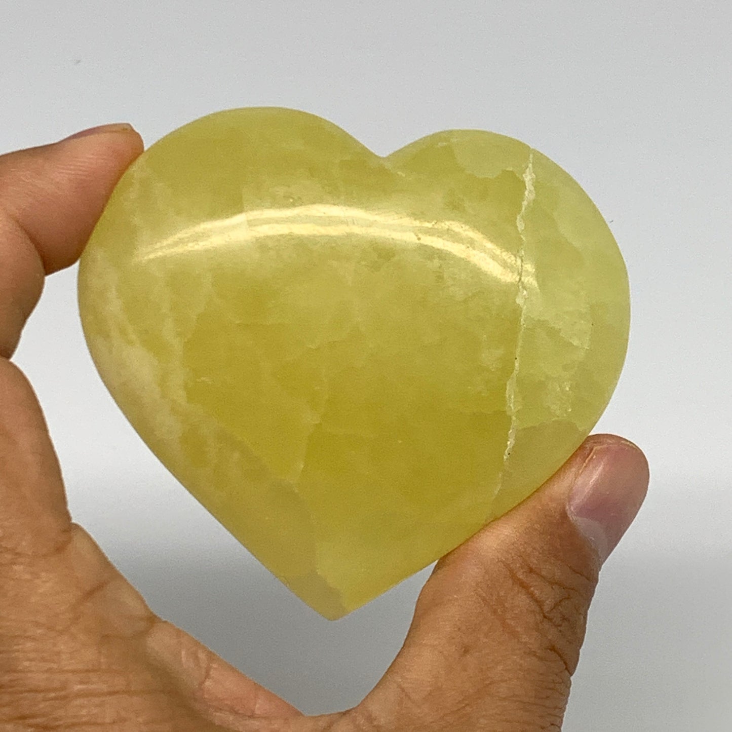 144.7g, 2.4"x2.6"x1" Lemon Calcite Heart Crystal Gemstones @Afghanistan, B26865