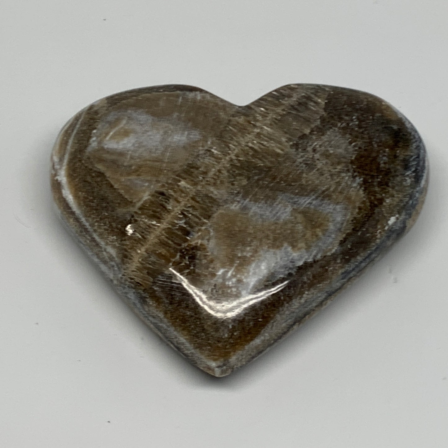 217.3g,3.2"x3.6"x1" Natural Chocolate Gray Onyx Heart Polished @Morocco,B18827