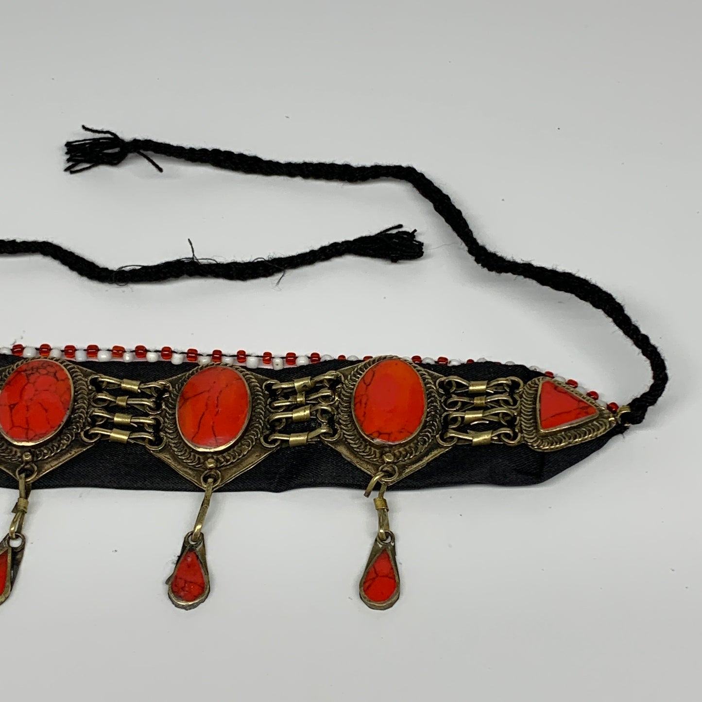 1pc, 20" Choker Necklace Afghan Turkmen Tribal 5 Cab Coral Inlay Fashion,B13986