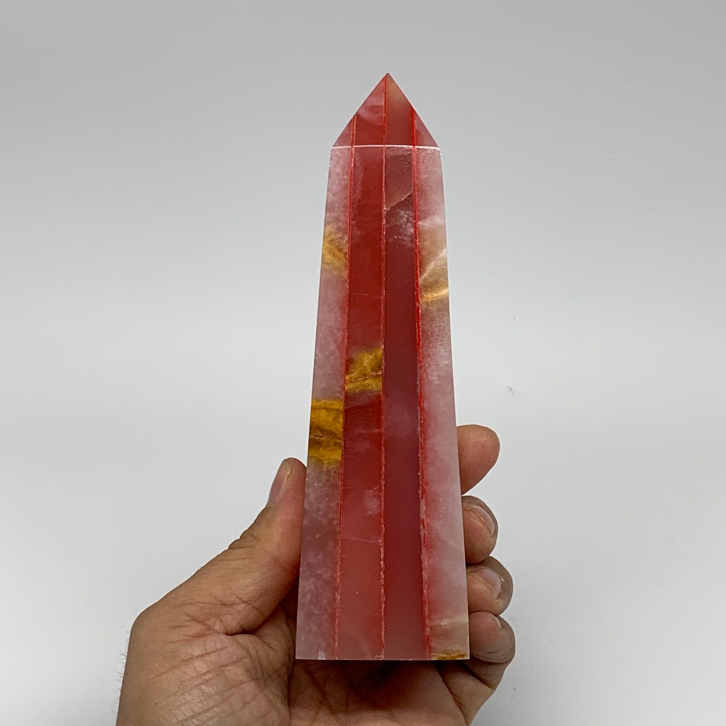 489.5g, 5.9"x1.6"x1.7" Dyed/Heated Calcite Point Tower Obelisk Crystal, B24984