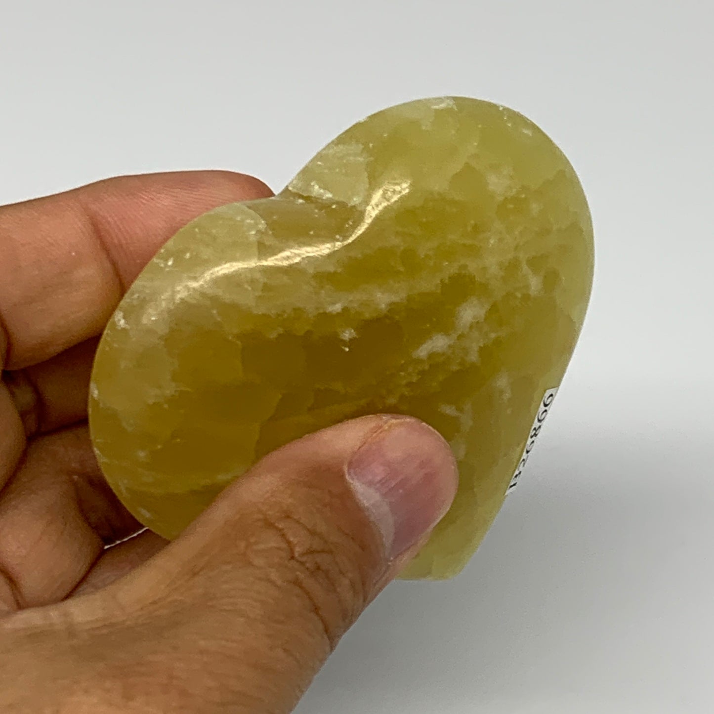 145g, 2.4"x2.7"x0.9" Lemon Calcite Heart Crystal Gemstones @Afghanistan, B26866