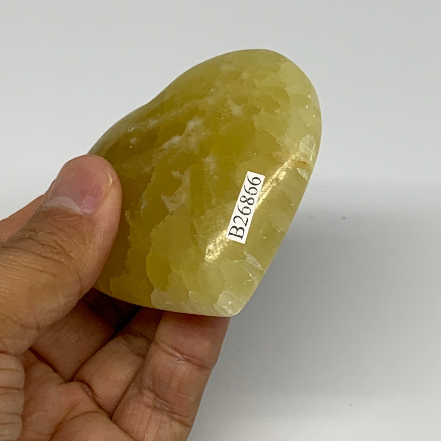 145g, 2.4"x2.7"x0.9" Lemon Calcite Heart Crystal Gemstones @Afghanistan, B26866