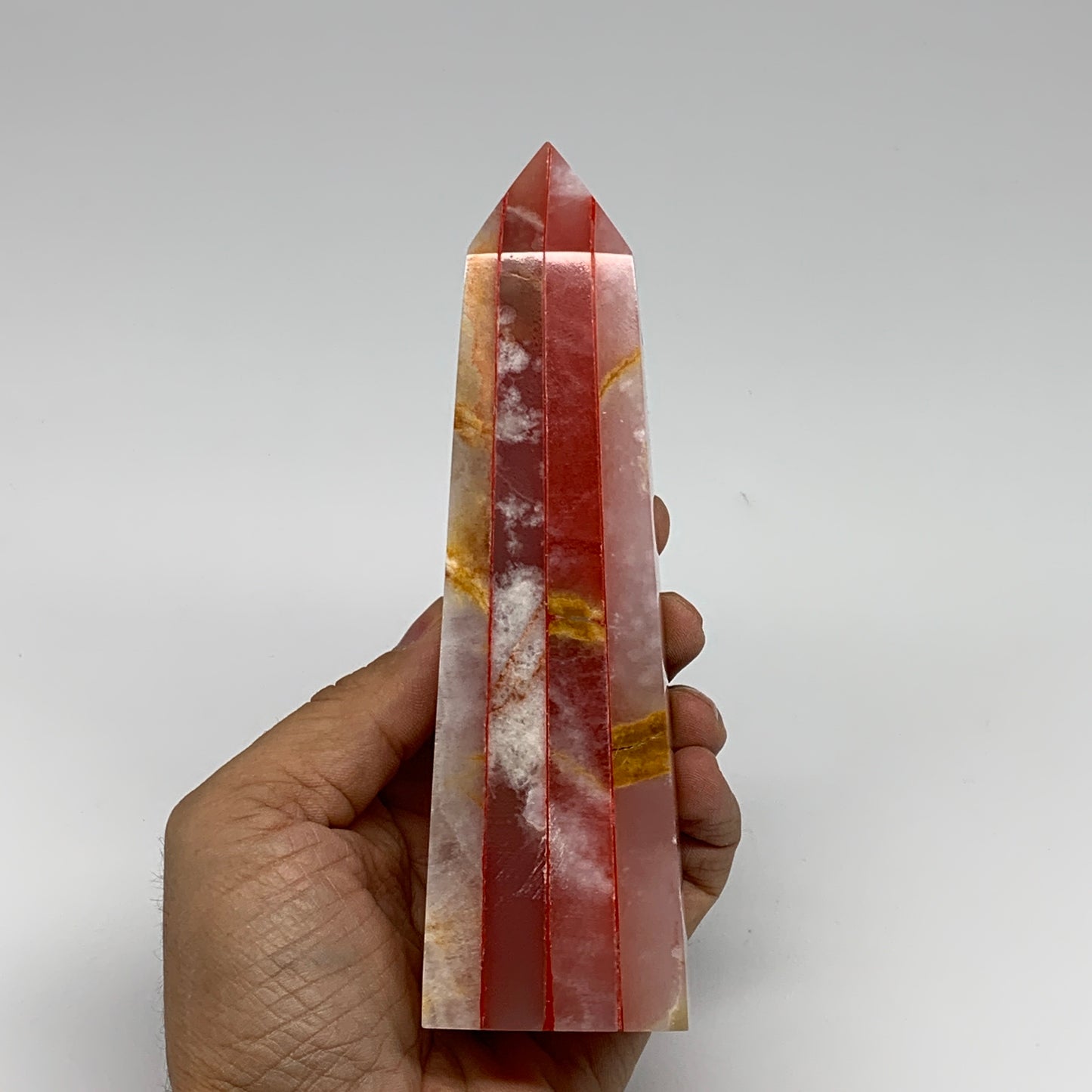 489.5g, 5.9"x1.6"x1.7" Dyed/Heated Calcite Point Tower Obelisk Crystal, B24984