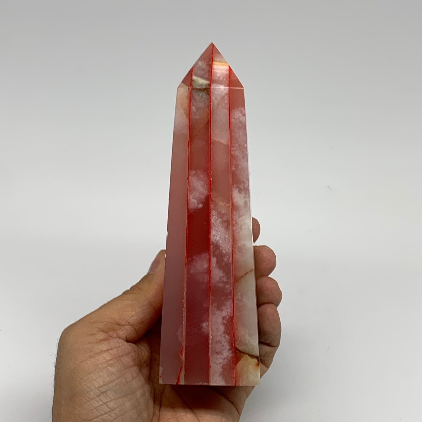 474.9g, 5.8"x1.6"x1.7" Dyed/Heated Calcite Point Tower Obelisk Crystal, B24985