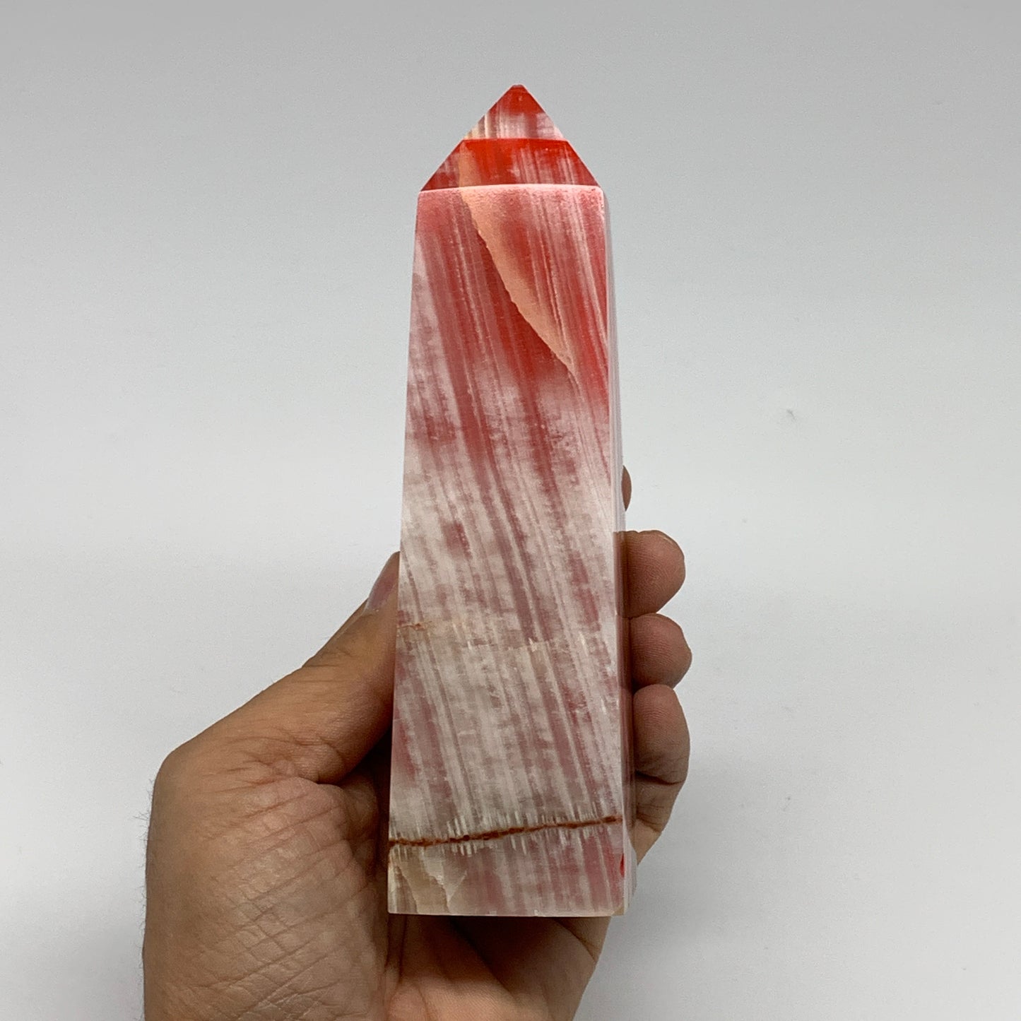 474.9g, 5.8"x1.6"x1.7" Dyed/Heated Calcite Point Tower Obelisk Crystal, B24985