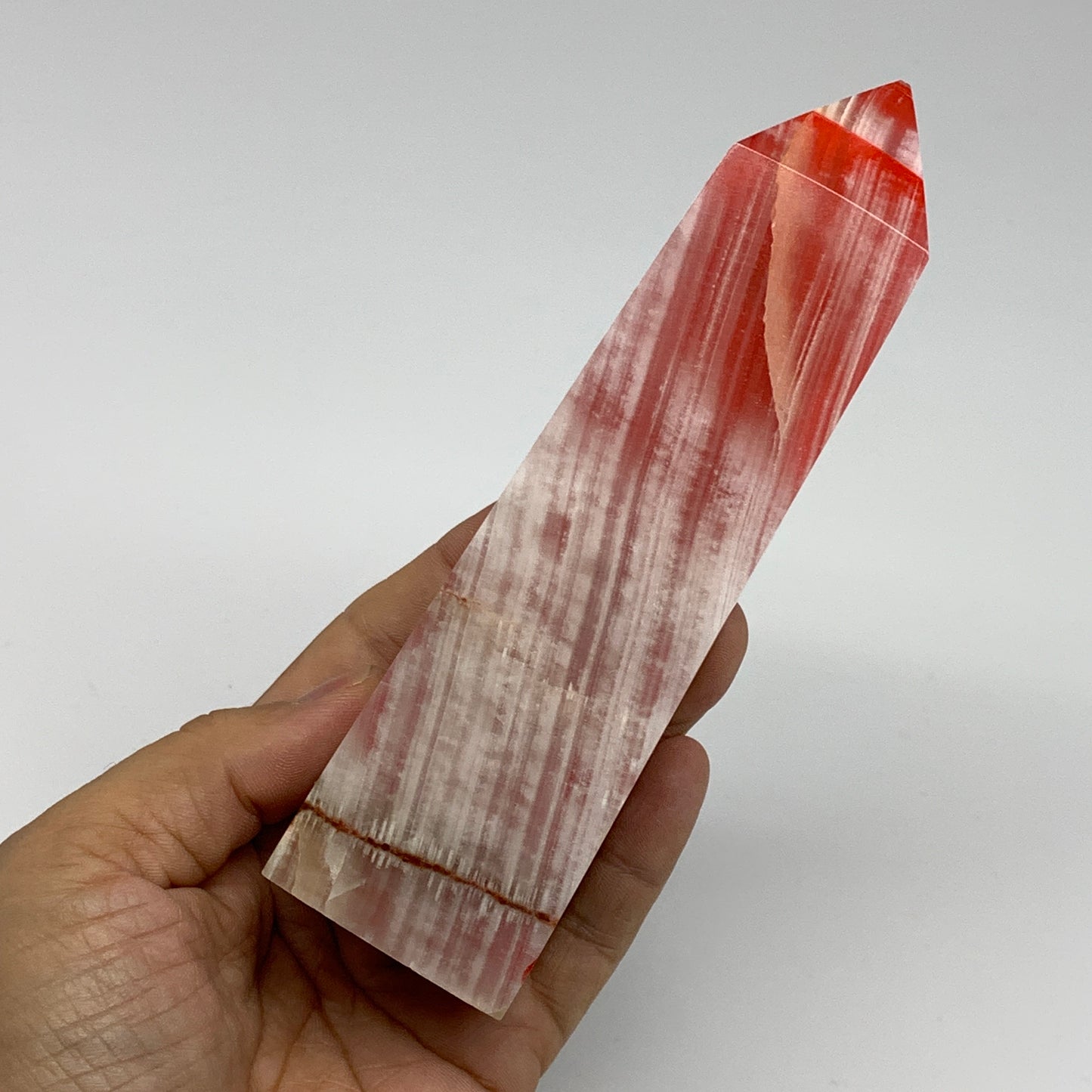 474.9g, 5.8"x1.6"x1.7" Dyed/Heated Calcite Point Tower Obelisk Crystal, B24985