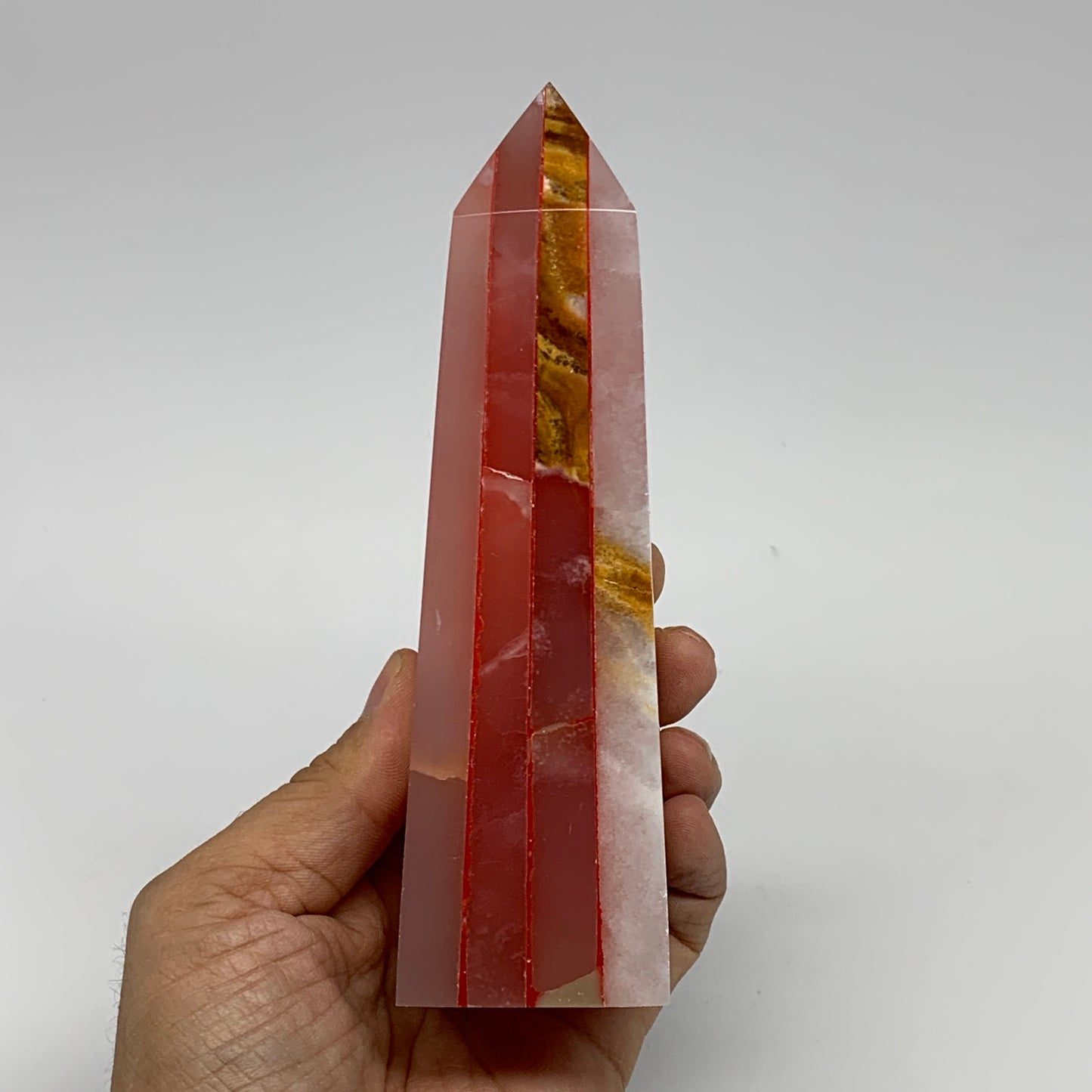 492.1g, 5.9"x1.6"x1.7" Dyed/Heated Calcite Point Tower Obelisk Crystal, B24986