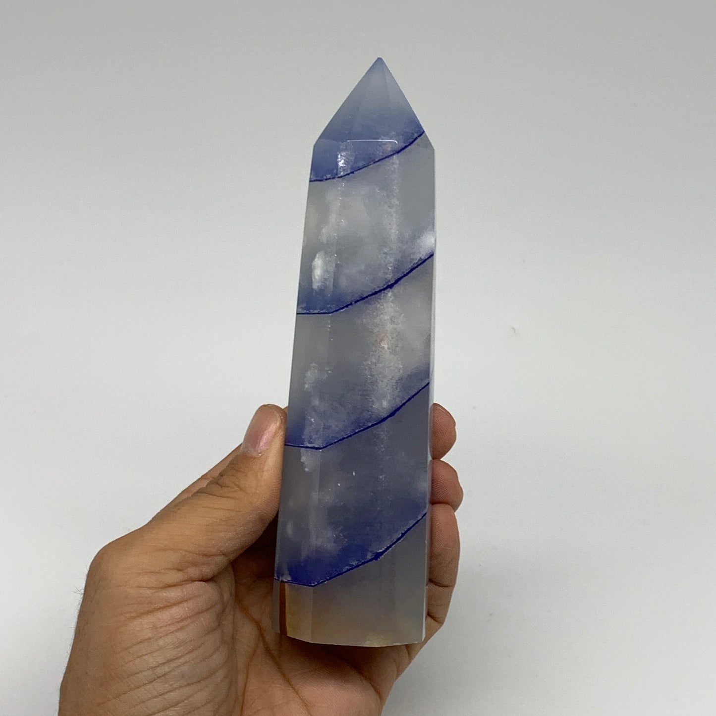 376.6g, 5.8"x1.5" Dyed/Heated Calcite Point Tower Obelisk Crystal, B24988