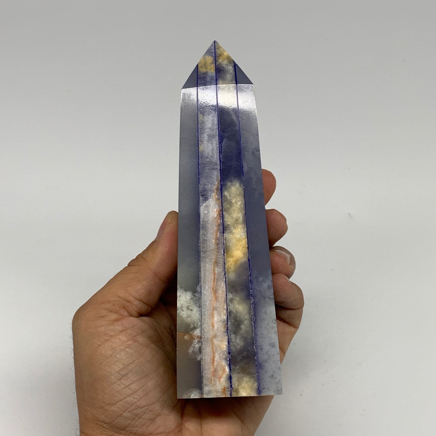 487.3g, 5.9"x1.6"x1.7" Dyed/Heated Calcite Point Tower Obelisk Crystal, B24991