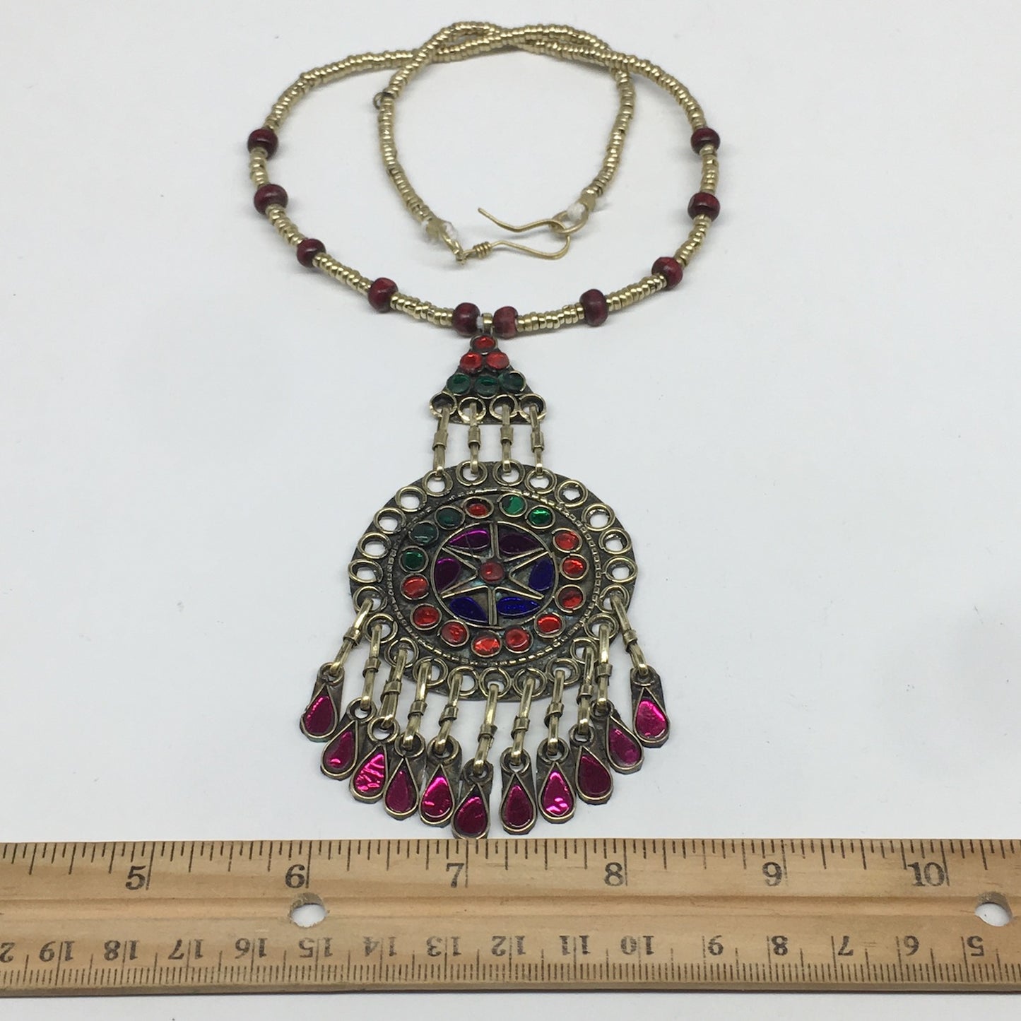 Kuchi Necklace Afghan Tribal Fashion Colorful Glass ATS Necktie Necklace, KN405