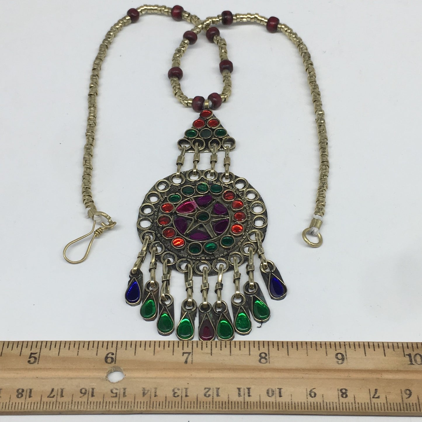 Kuchi Necklace Afghan Tribal Fashion Colorful Glass ATS Necktie Necklace, KN404