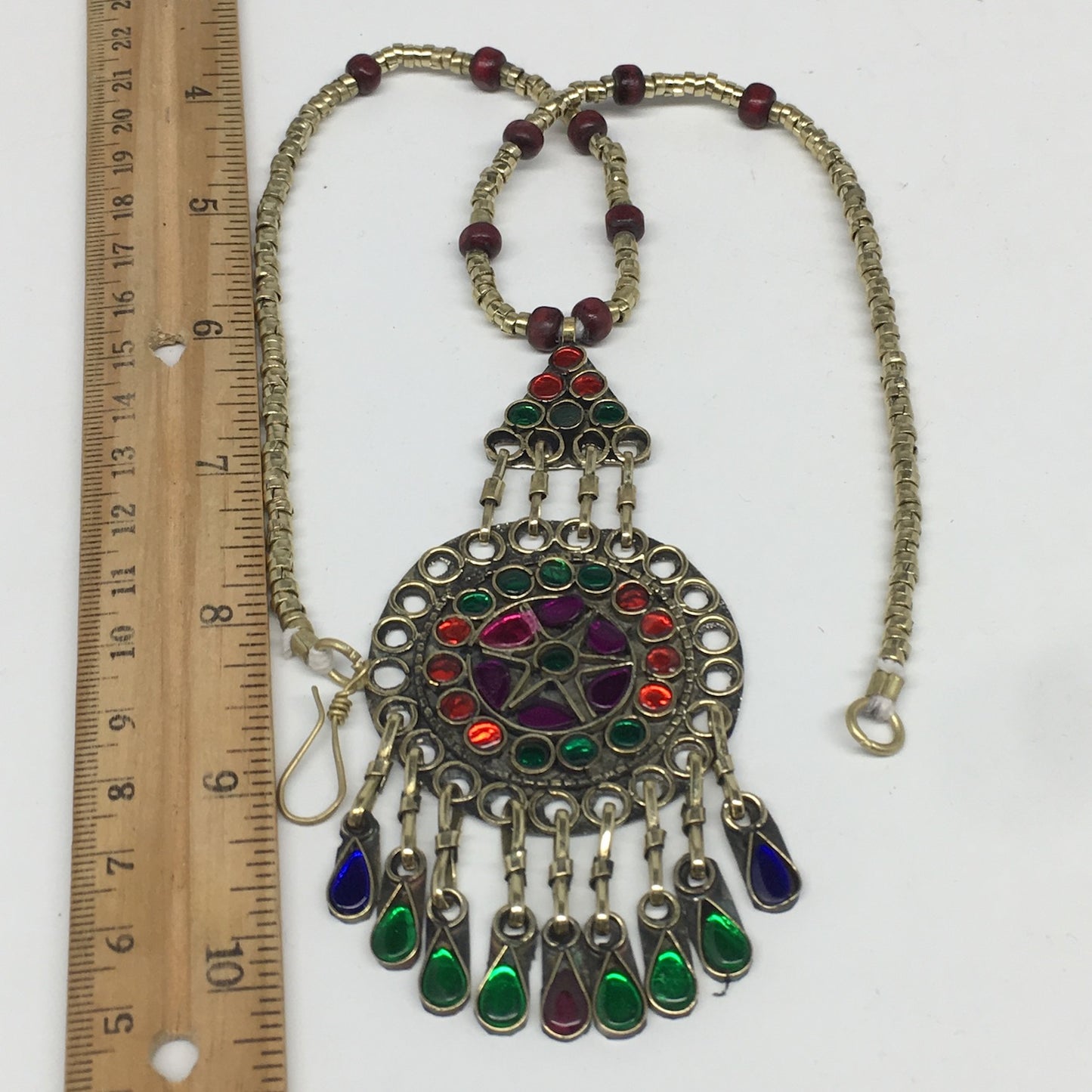 Kuchi Necklace Afghan Tribal Fashion Colorful Glass ATS Necktie Necklace, KN404